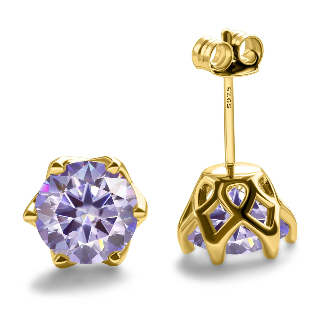 Colored Moissanite Stud Earrings with Openwork Settings