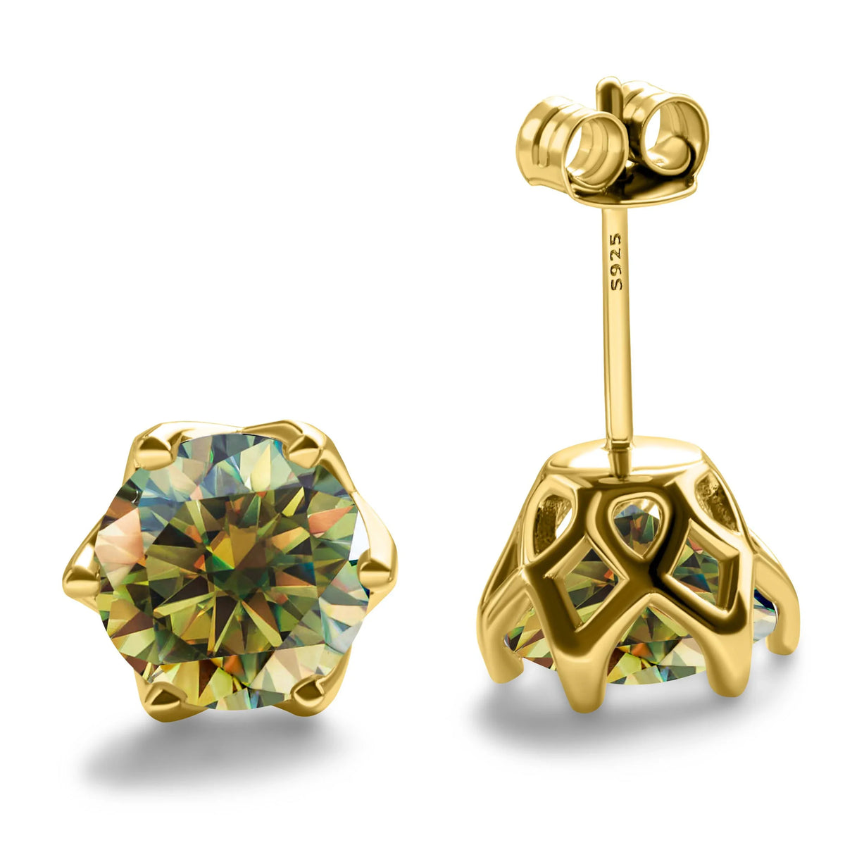 Colored Moissanite Stud Earrings with Openwork Settings