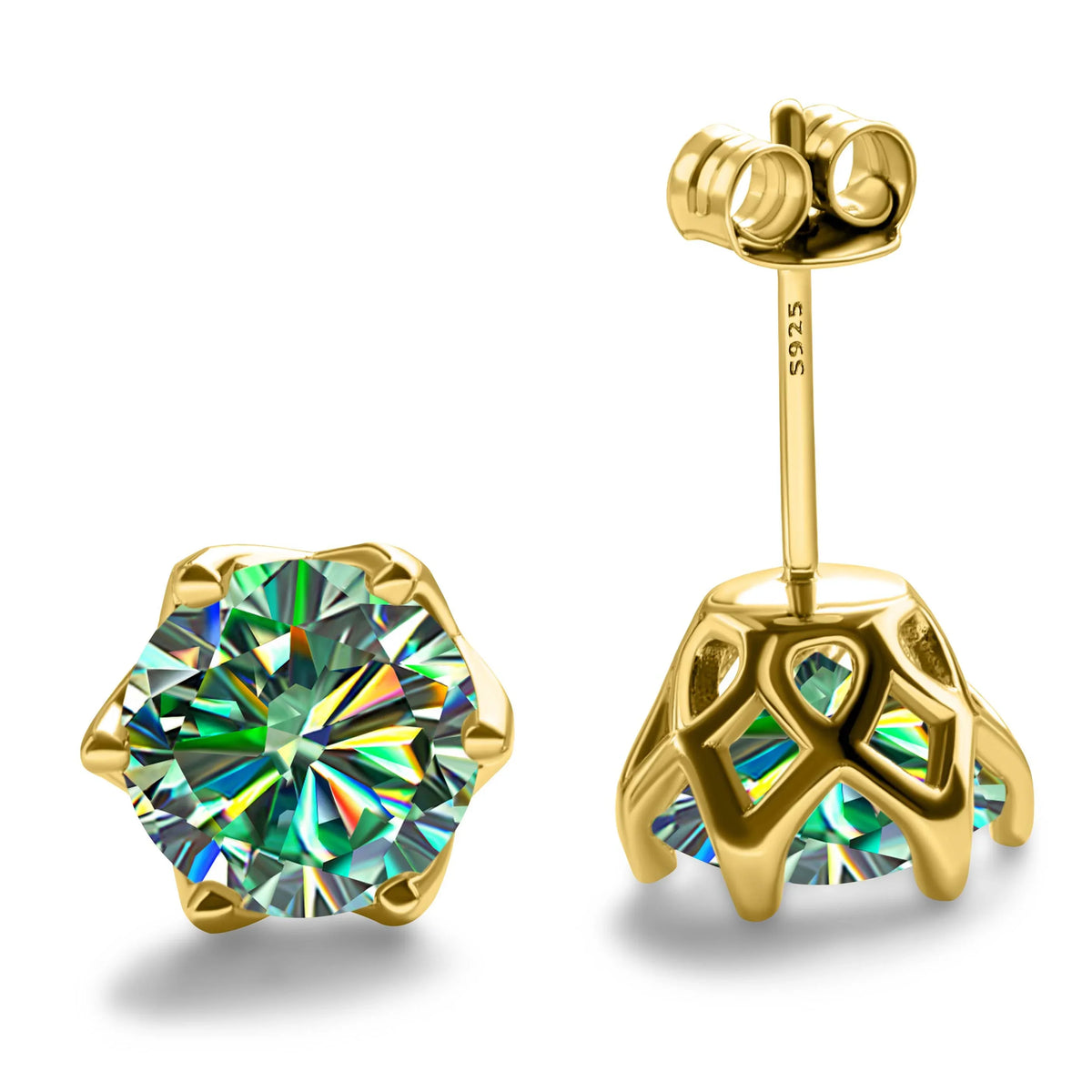 Colored Moissanite Stud Earrings with Openwork Settings