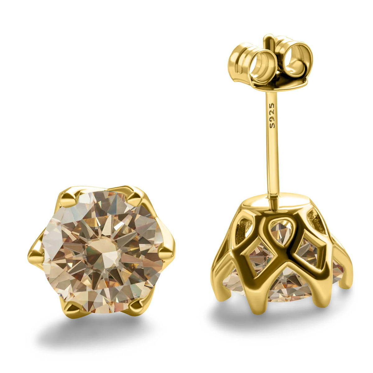 Colored Moissanite Stud Earrings with Openwork Settings