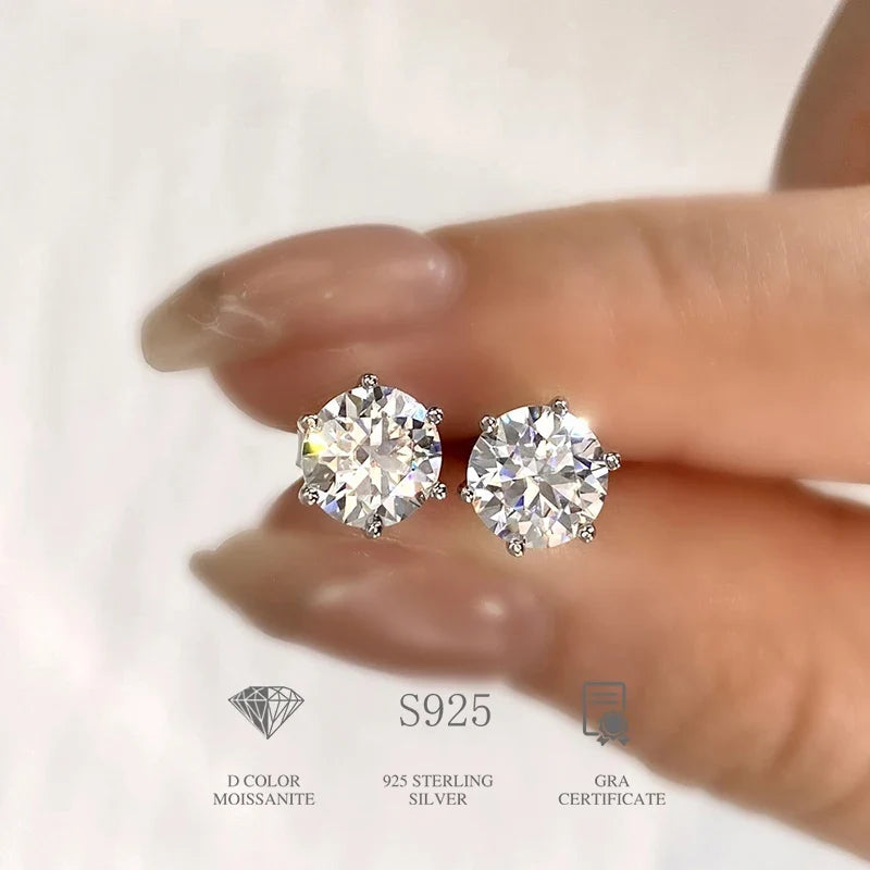 Six-Prong Moissanite Stud Earrings in Sterling Silver