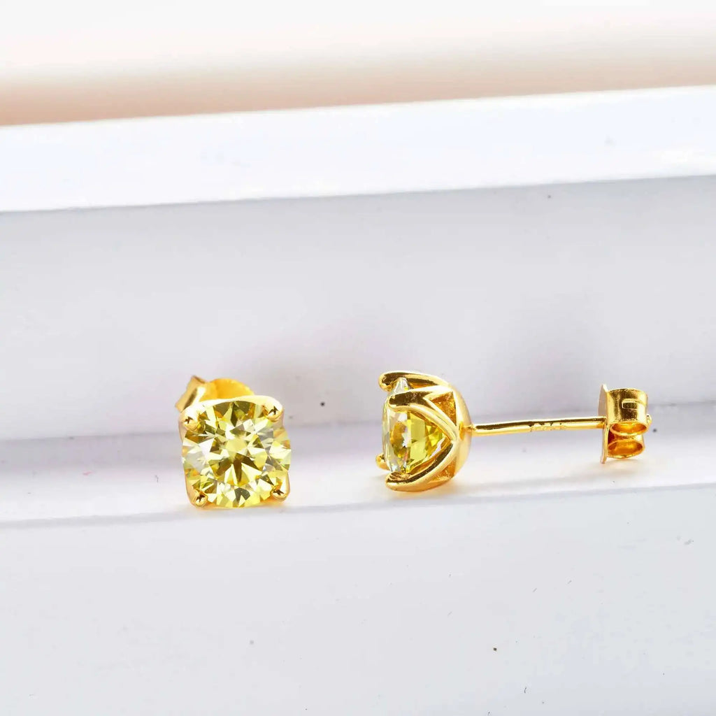 Colorful Moissanite Stud Earrings in Gold-Tone Sterling Silver