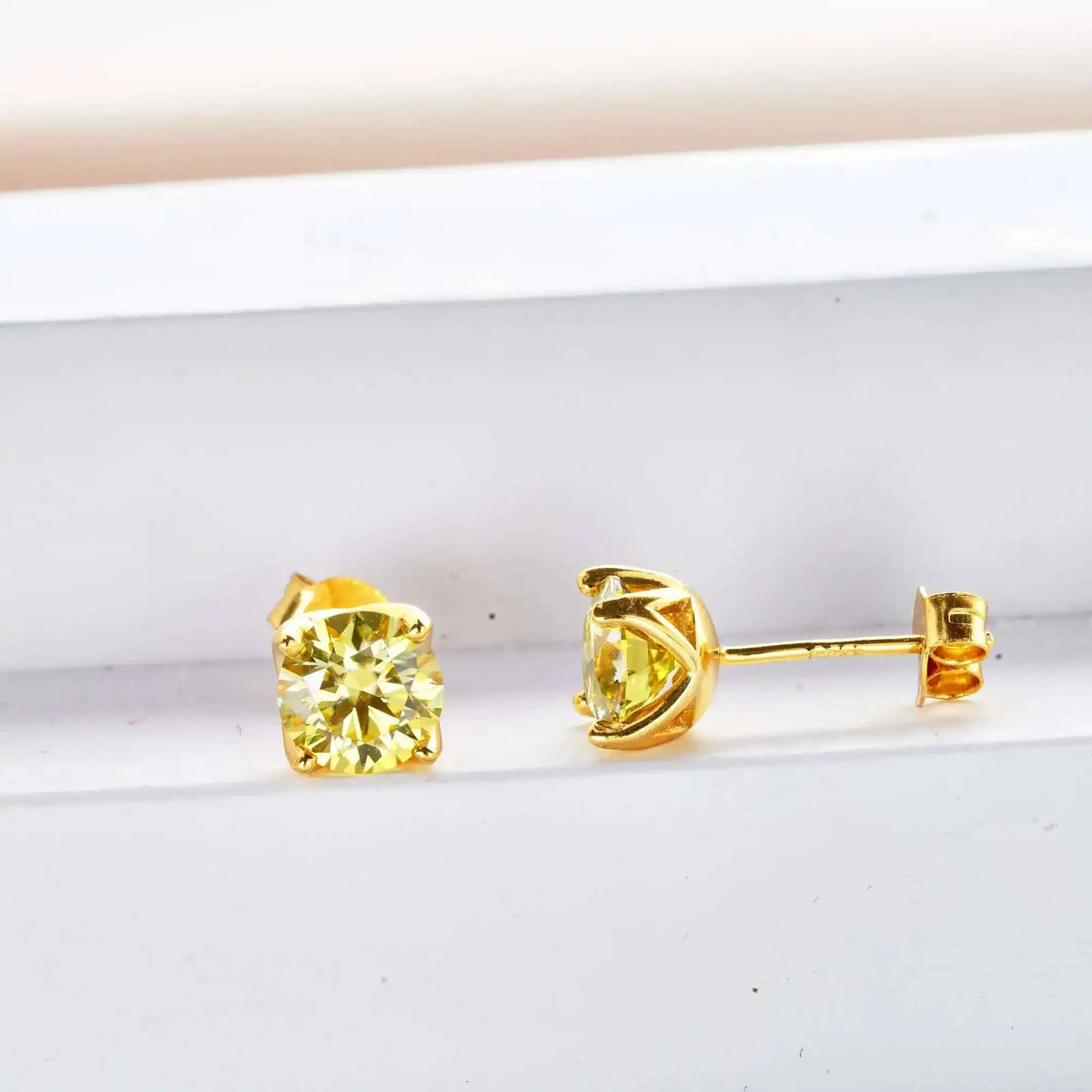 Colorful Moissanite Stud Earrings in Gold-Tone Sterling Silver