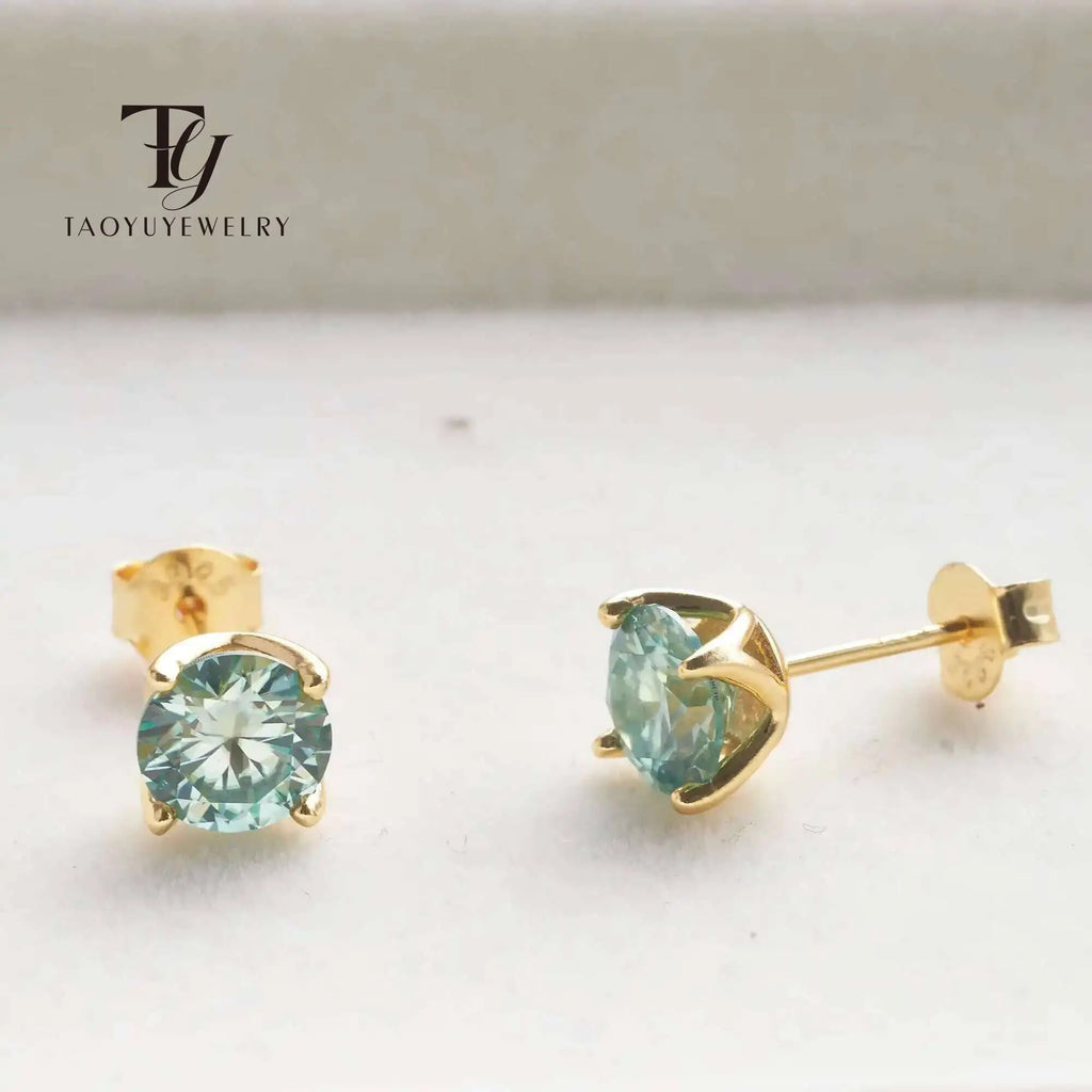 Colorful Moissanite Stud Earrings in Gold-Tone Sterling Silver