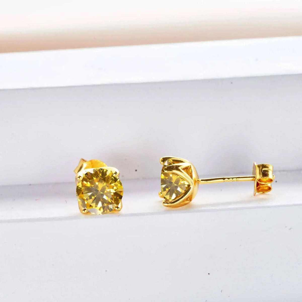 Colorful Moissanite Stud Earrings in Gold-Tone Sterling Silver