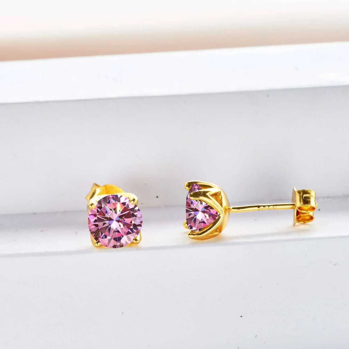 Colorful Moissanite Stud Earrings in Gold-Tone Sterling Silver