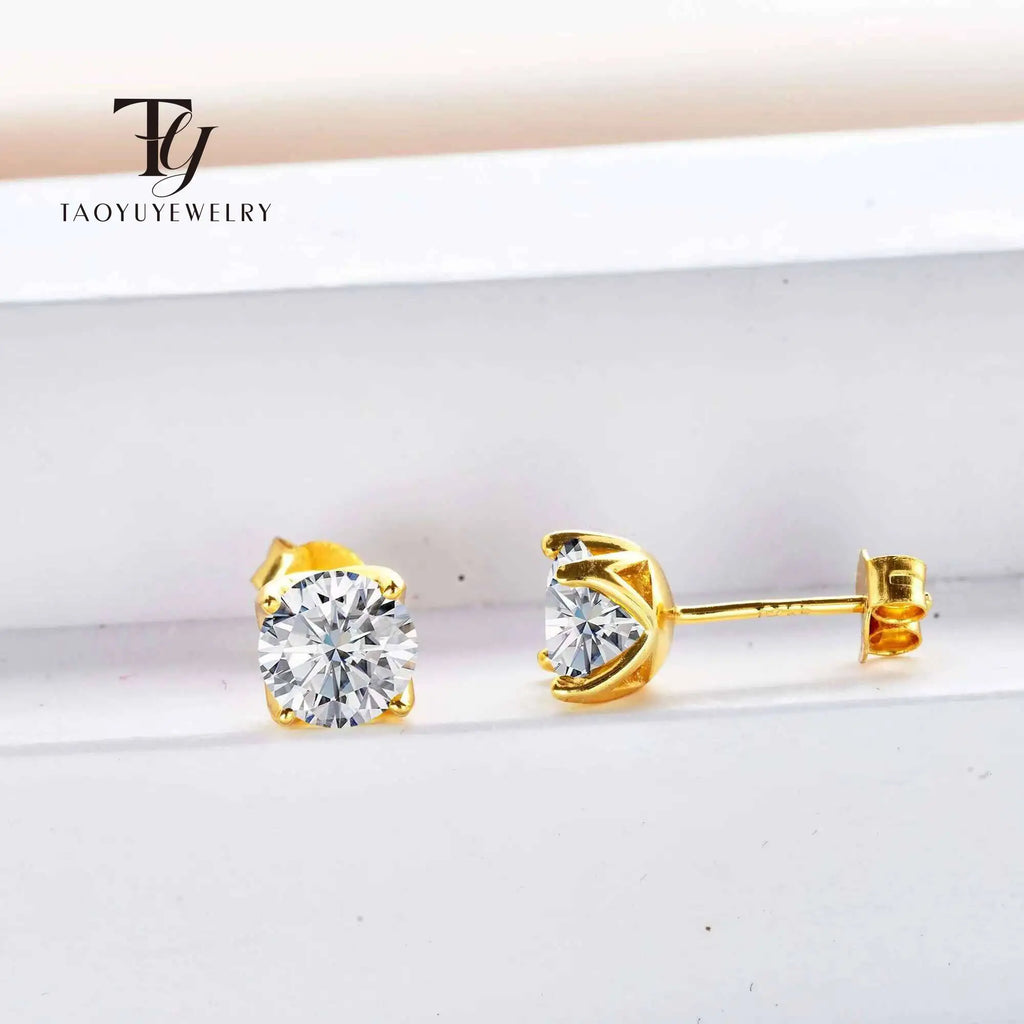 Colorful Moissanite Stud Earrings in Gold-Tone Sterling Silver