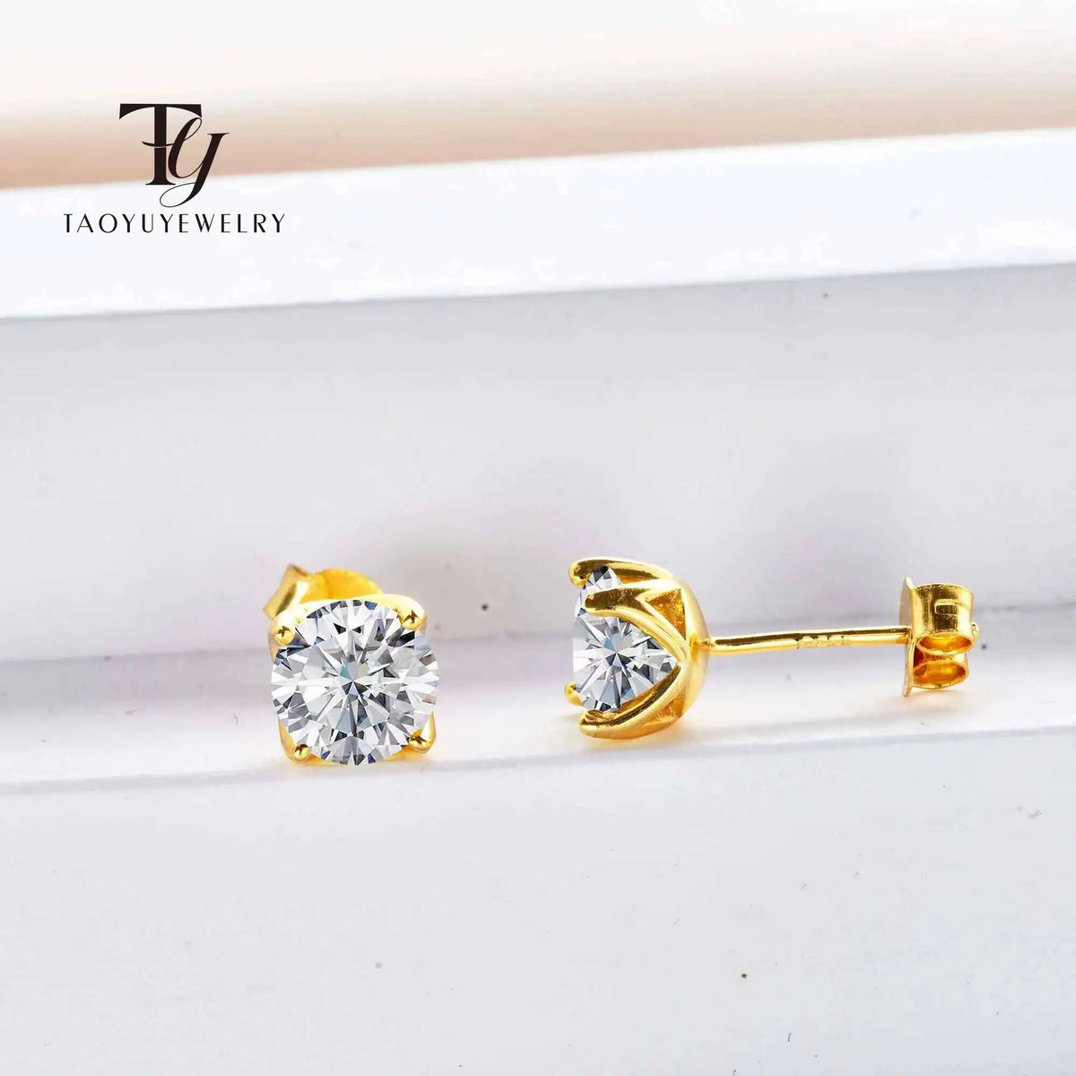 Colorful Moissanite Stud Earrings in Gold-Tone Sterling Silver
