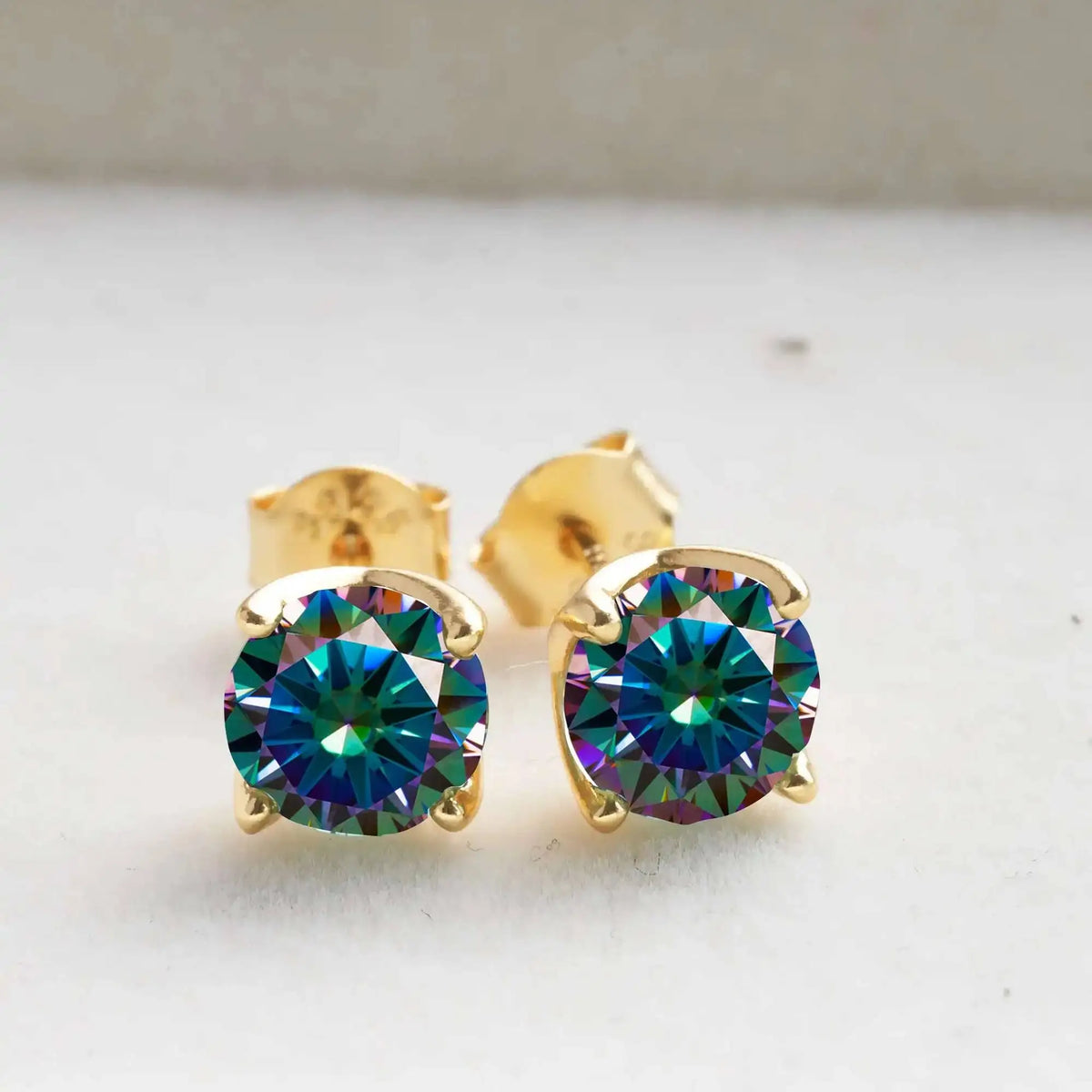 Colorful Moissanite Stud Earrings in Gold-Tone Sterling Silver