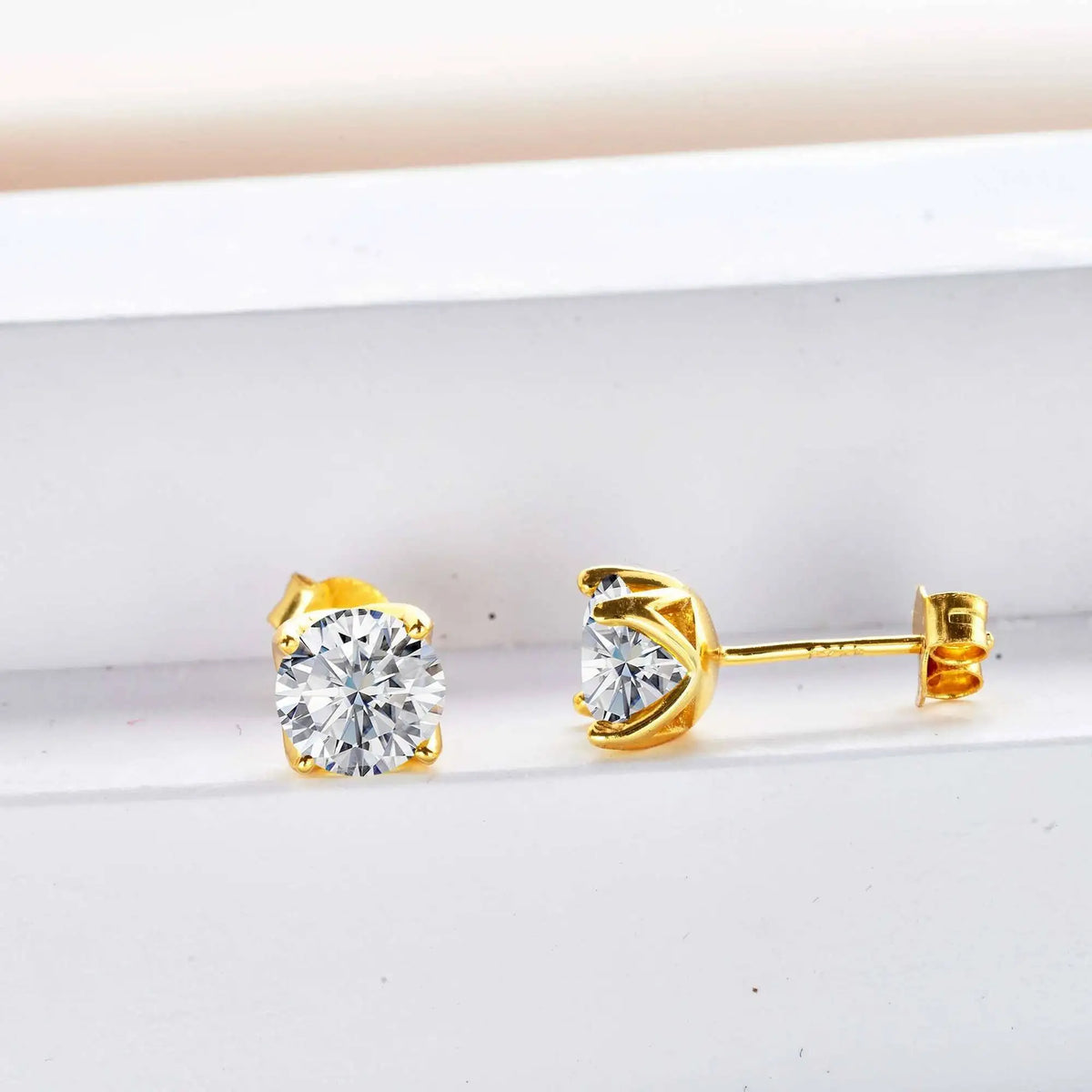 Colorful Moissanite Stud Earrings in Gold-Tone Sterling Silver