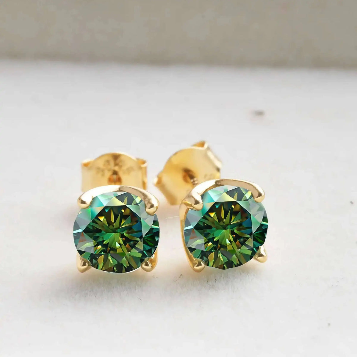 Colorful Moissanite Stud Earrings in Gold-Tone Sterling Silver