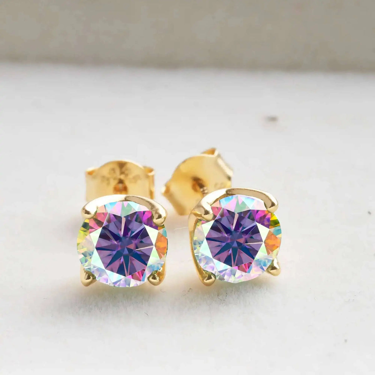 Colorful Moissanite Stud Earrings in Gold-Tone Sterling Silver
