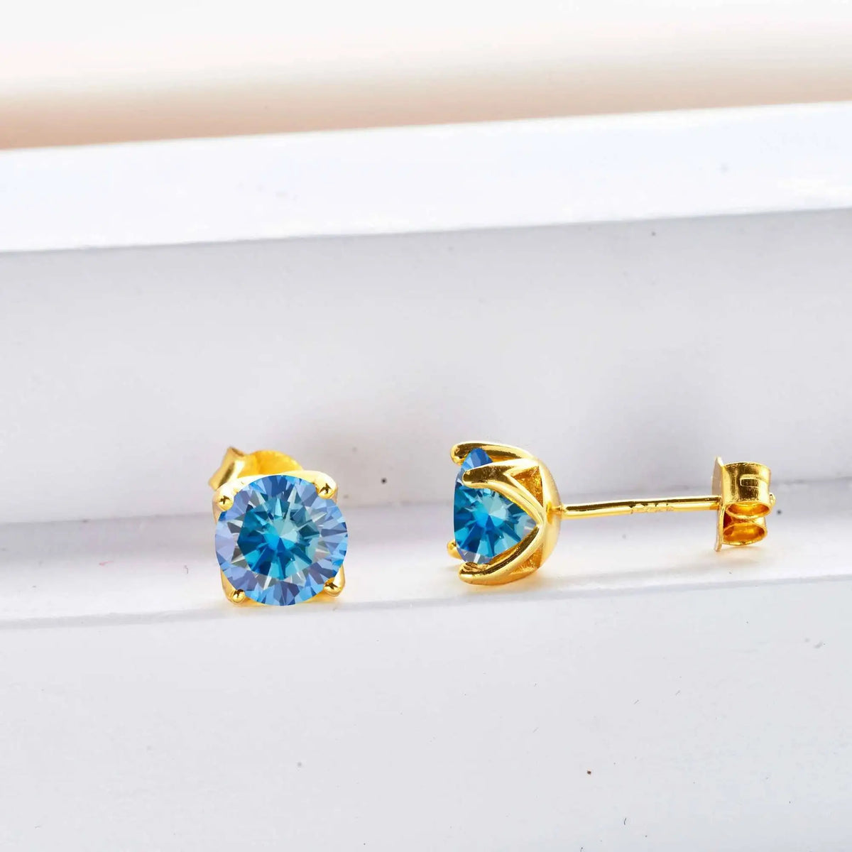 Colorful Moissanite Stud Earrings in Gold-Tone Sterling Silver