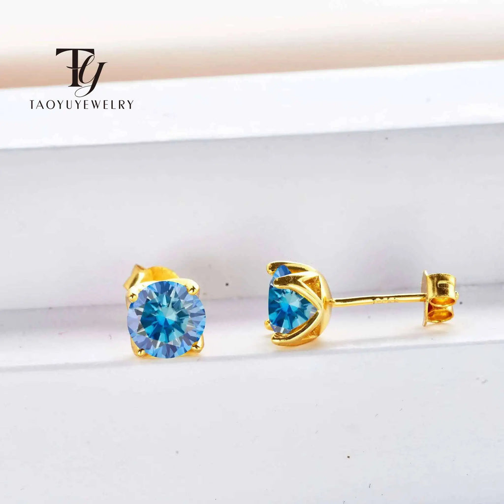 Colorful Moissanite Stud Earrings in Gold-Tone Sterling Silver