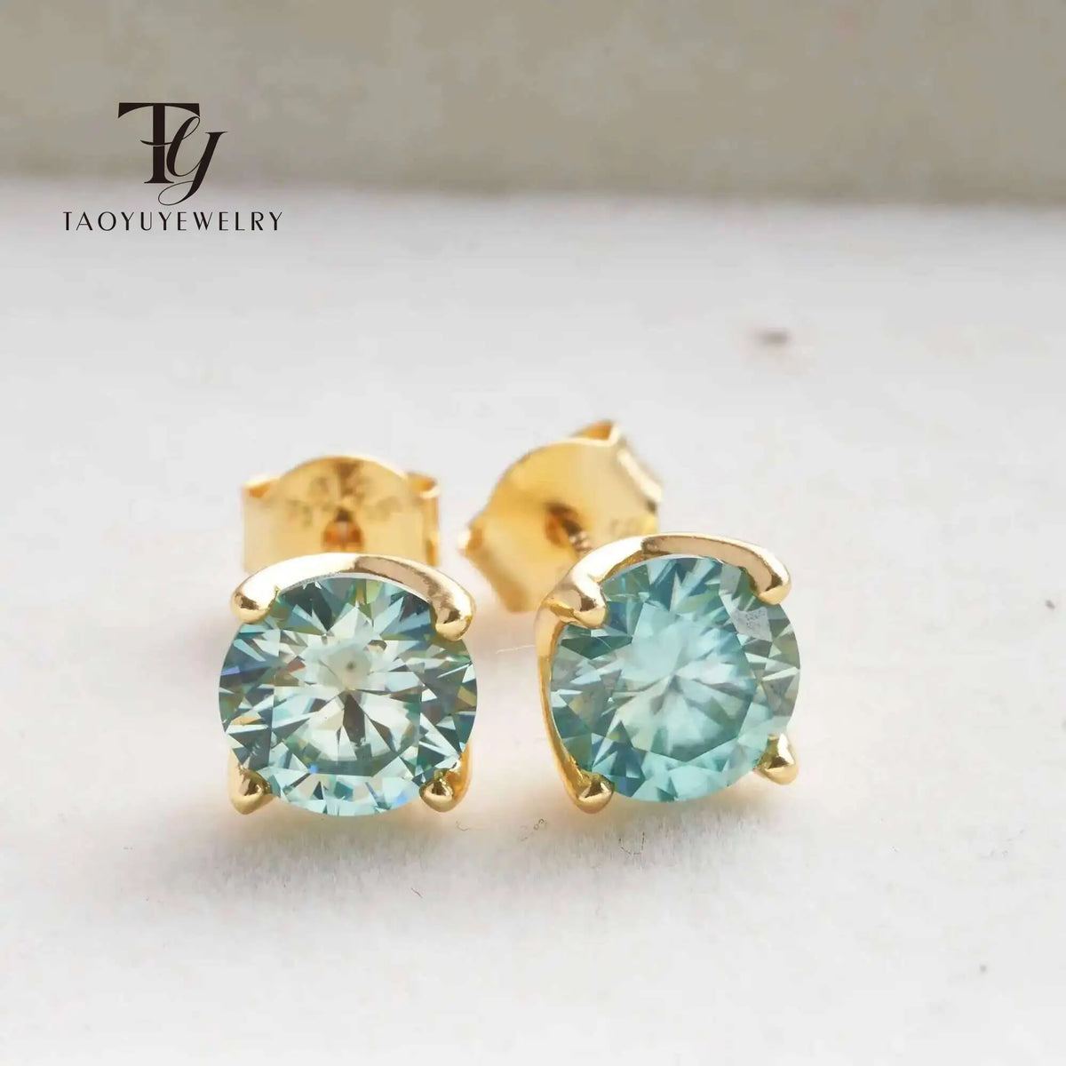 Colorful Moissanite Stud Earrings in Gold-Tone Sterling Silver