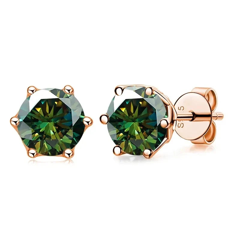 Colored Moissanite Stud Earrings in Rose Gold-Tone Silver