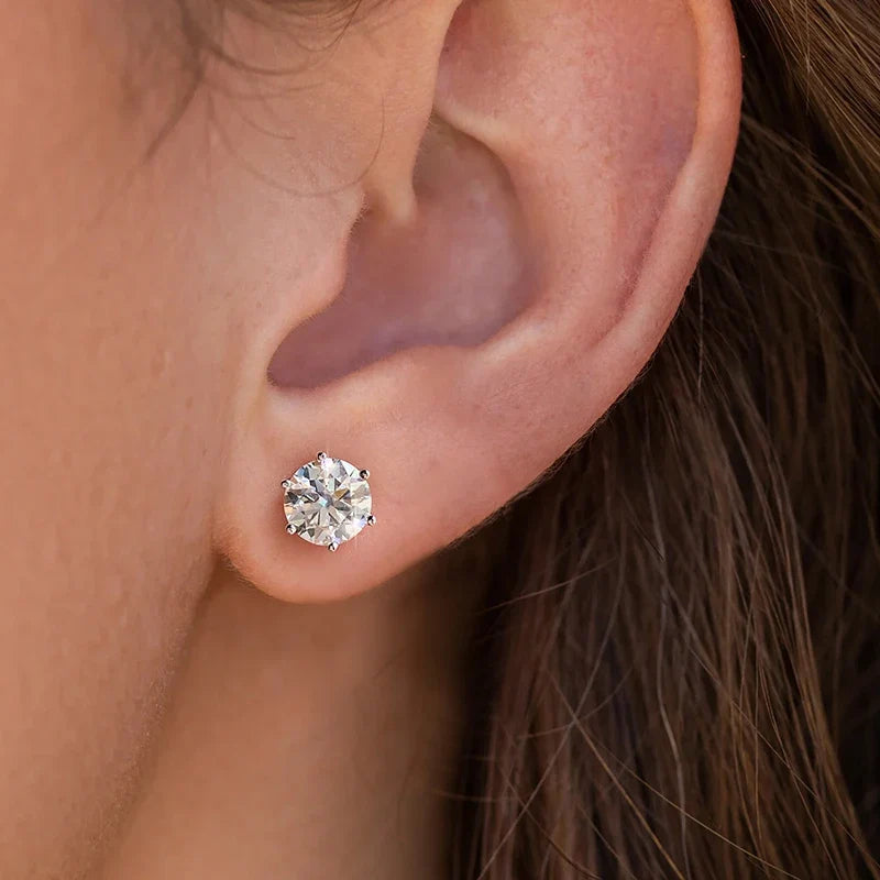 Six-Prong Moissanite Stud Earrings in Sterling Silver
