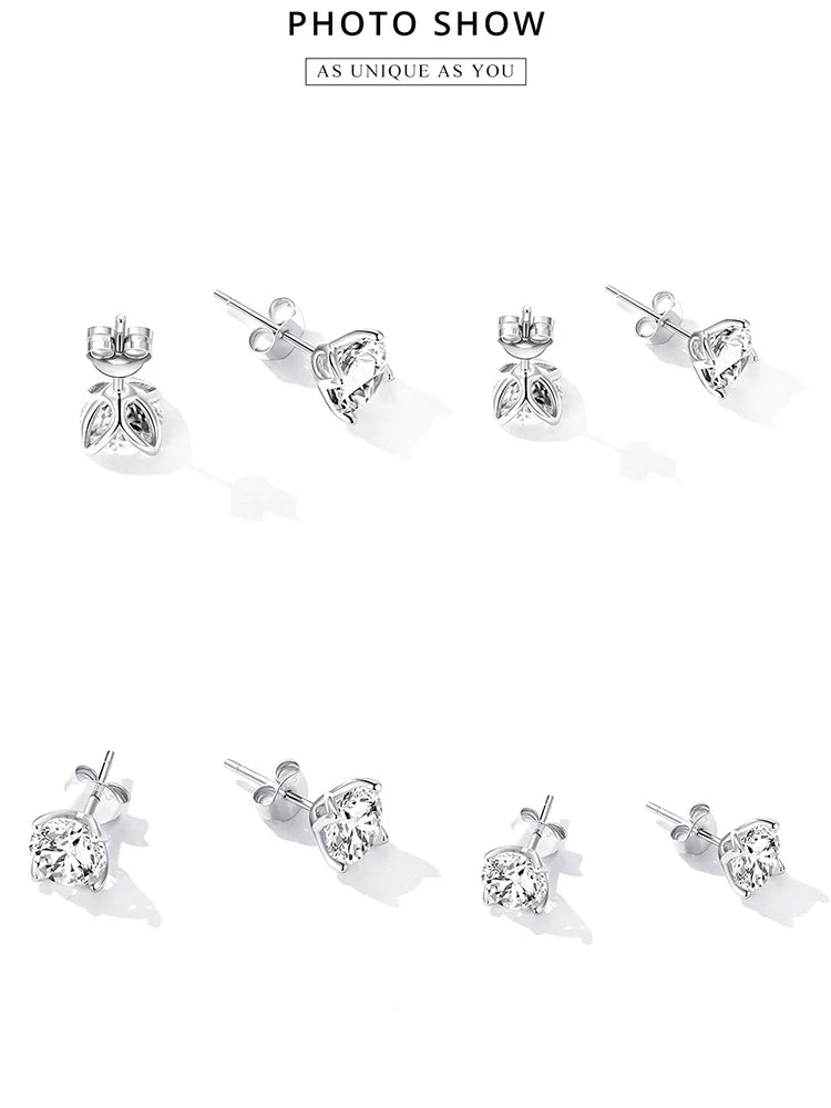Silver-Tone Four-Prong Moissanite Solitaire Stud Earrings