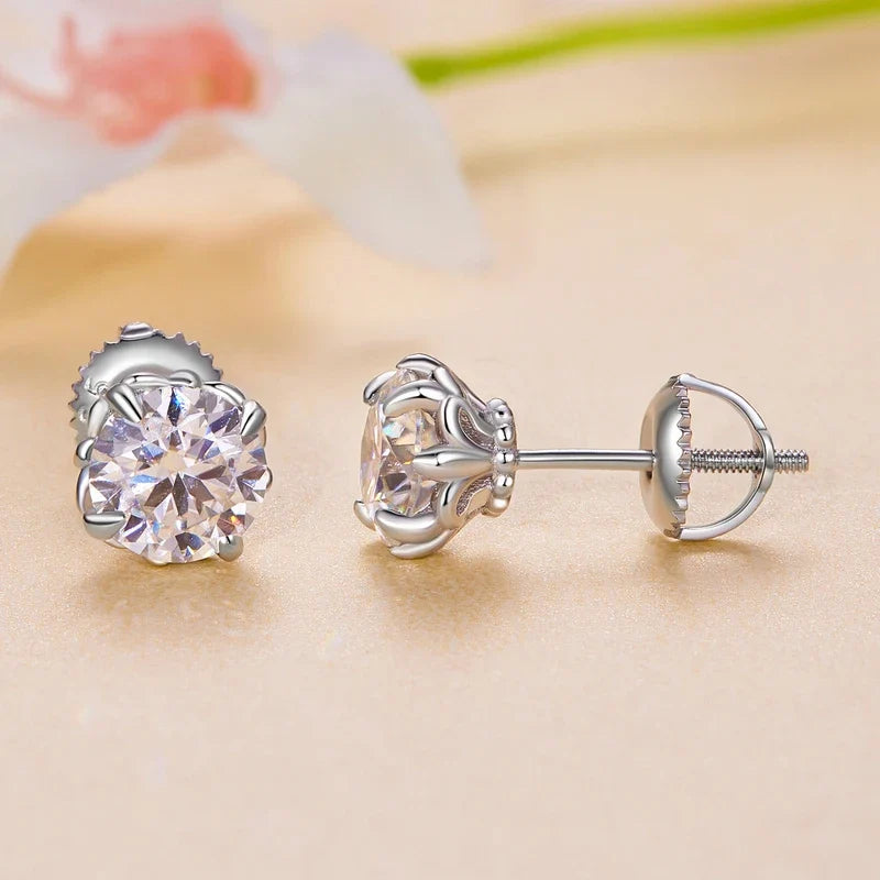 Openwork Moissanite Screw-Back Stud Earrings in Silver