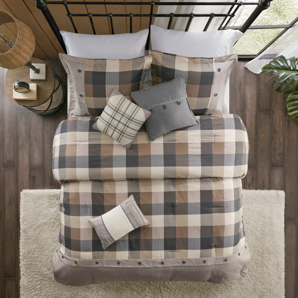 7 Piece Herringbone Comforter Set Neutral Cal King