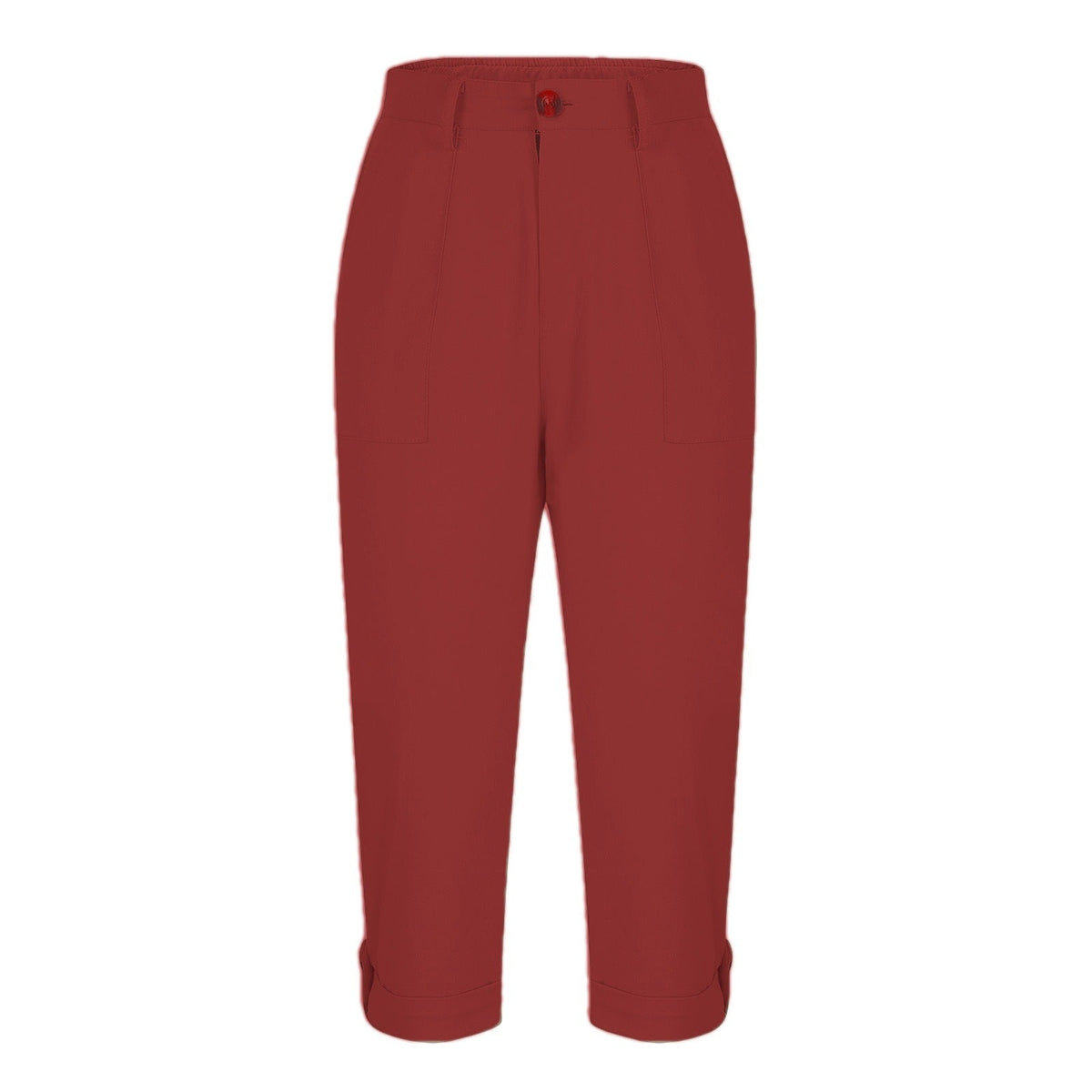 Cross-border Women's Solid Color Workwear Pants Waist Button Pants Ear Design Pants Leg Curled Women's Cropped Pants