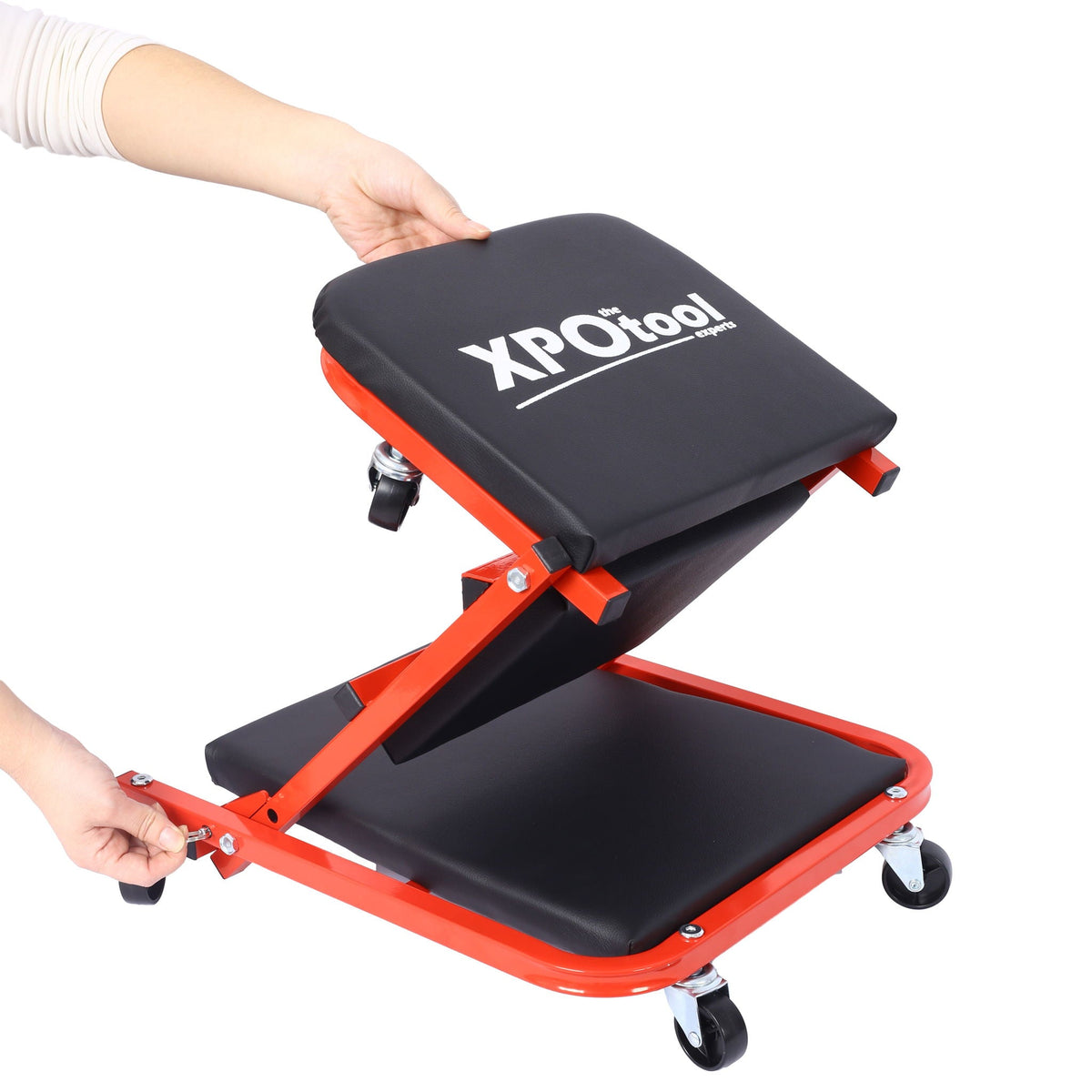 Red Z Creeper Mechanic Seat with Steel Frame and 6 Wheels - 2 in 1