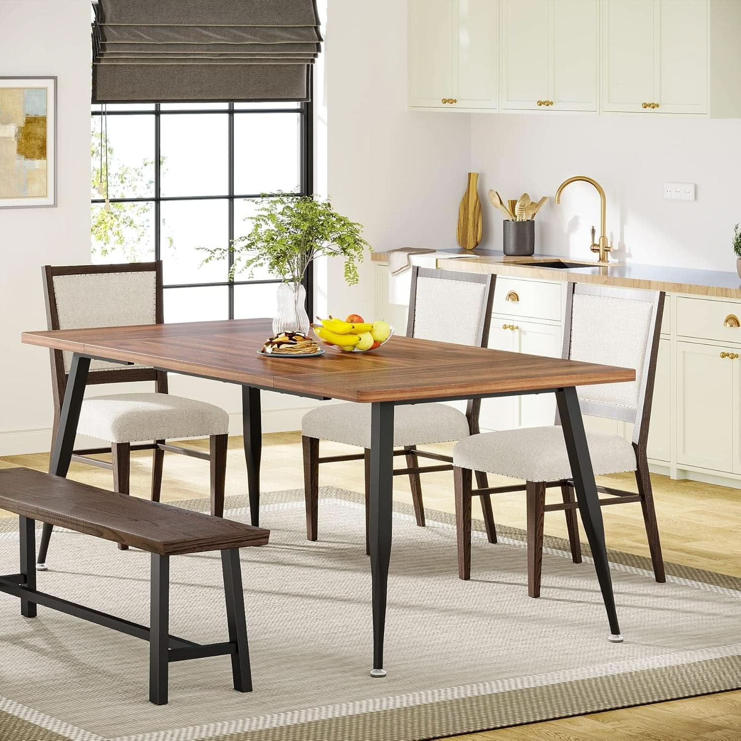 70.9 Inch Dining Table For 6 To 8 With Metal Legs Rustic