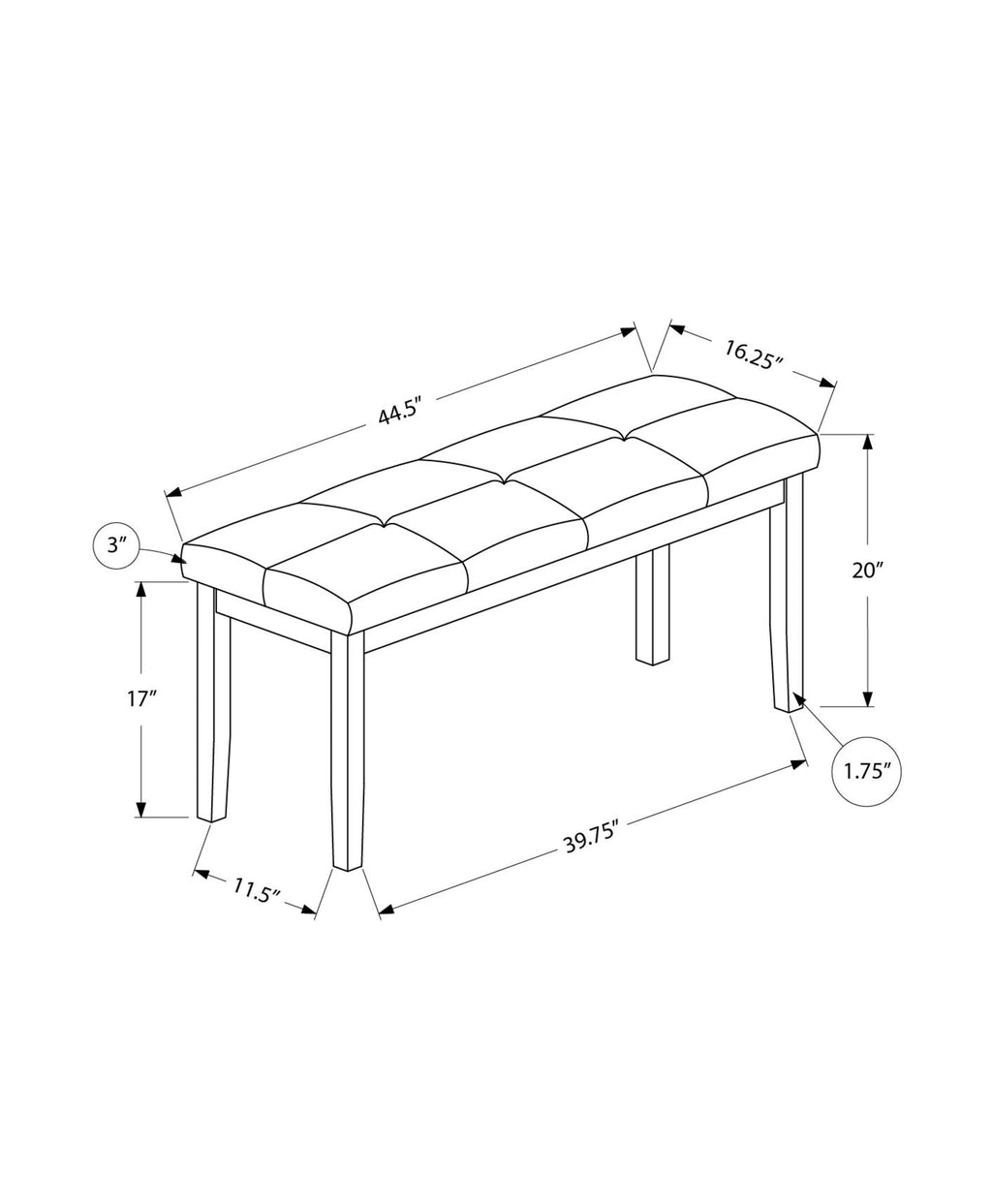 44" Rectangular Upholstered Bench