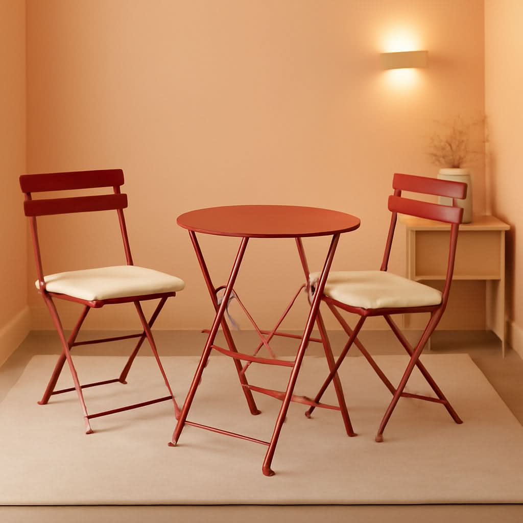 3-Piece Folding Outdoor Bistro Set Red Cushioned Seats