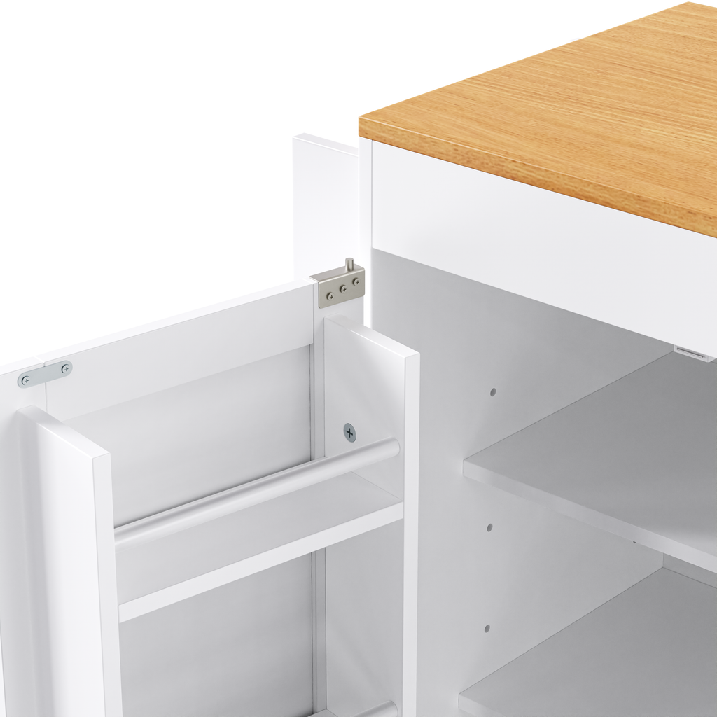 Kitchen Island with Extendable Dining Table and Power Outlet - White