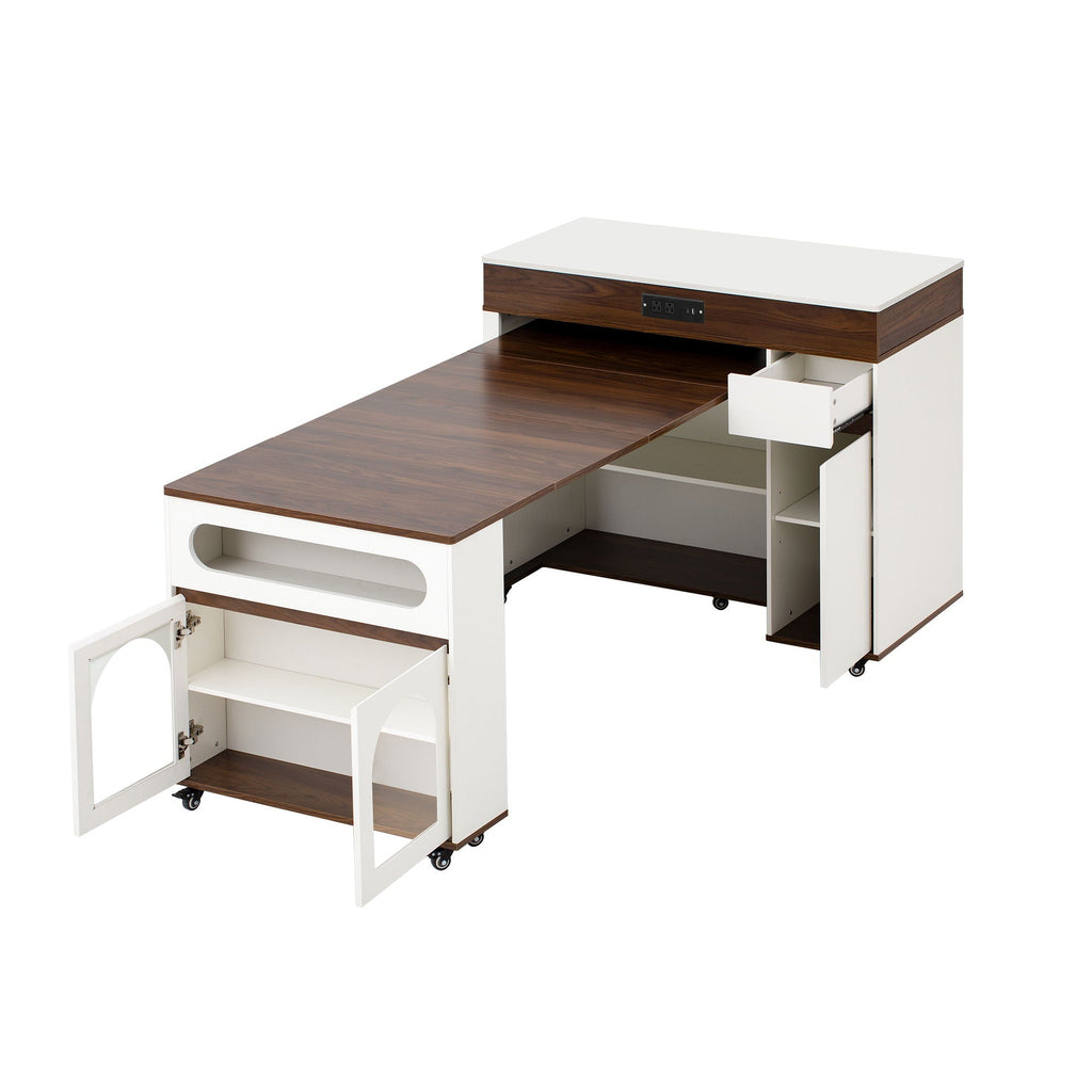 Extendable Dining Table With Folding Top, Rolling Kitchen Island With Drawers And Power Outlet