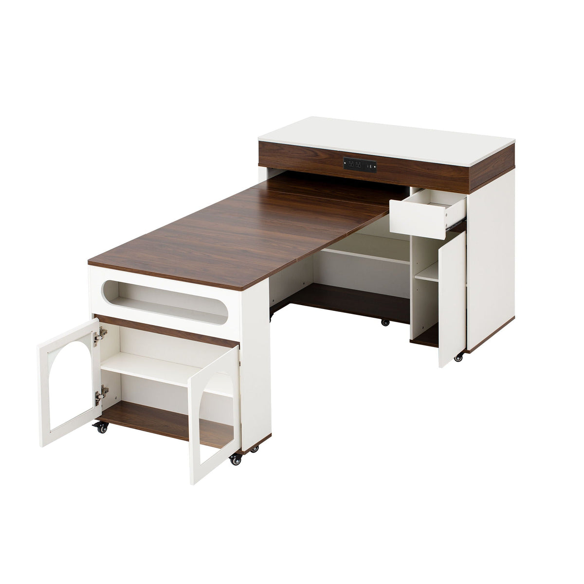 Extendable Dining Table With Folding Top, Rolling Kitchen Island With Drawers And Power Outlet