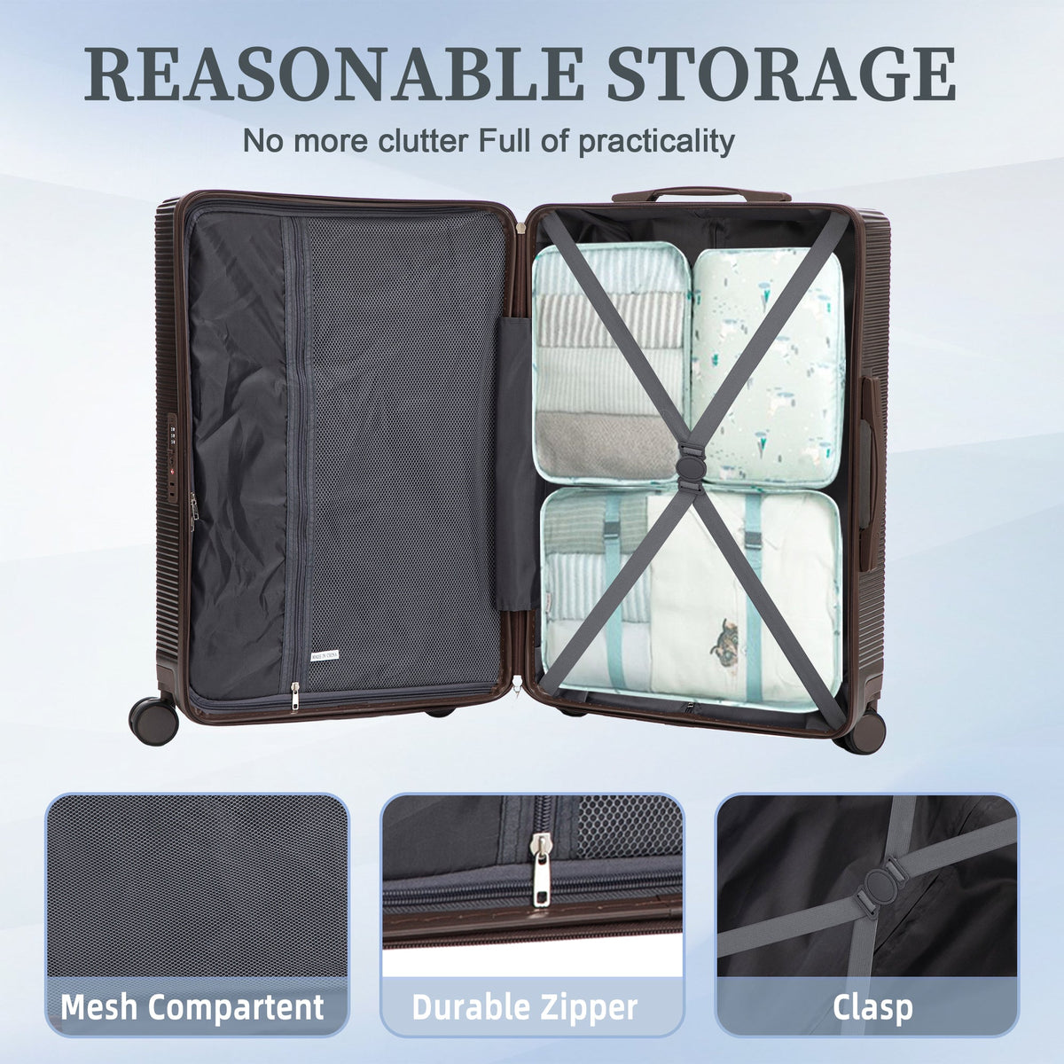 3 Piece ABS Spinner Wheel Luggage Set - Brown