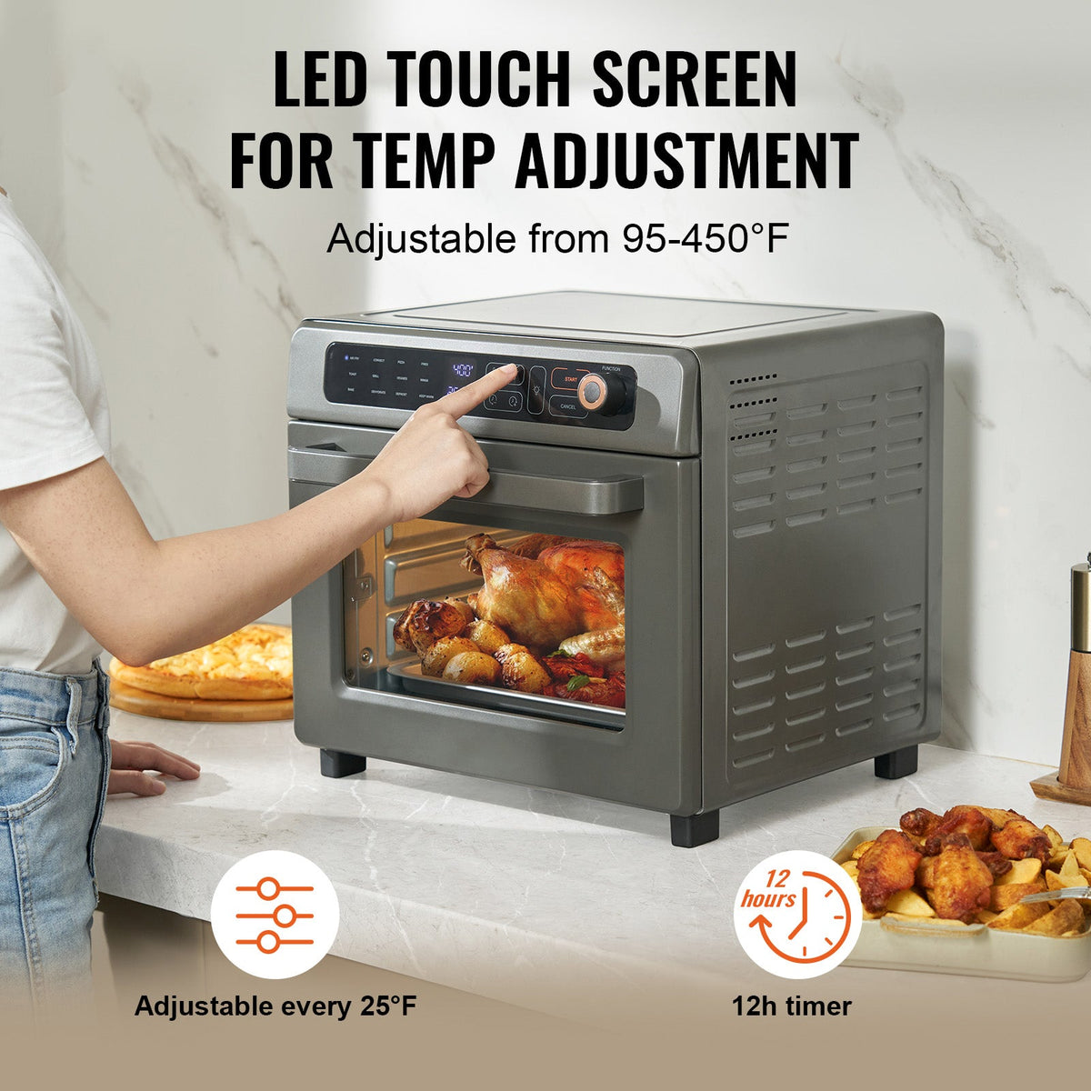 12-in-1 Air Fryer Toaster Oven with 25L Capacity - Stainless Steel Gray