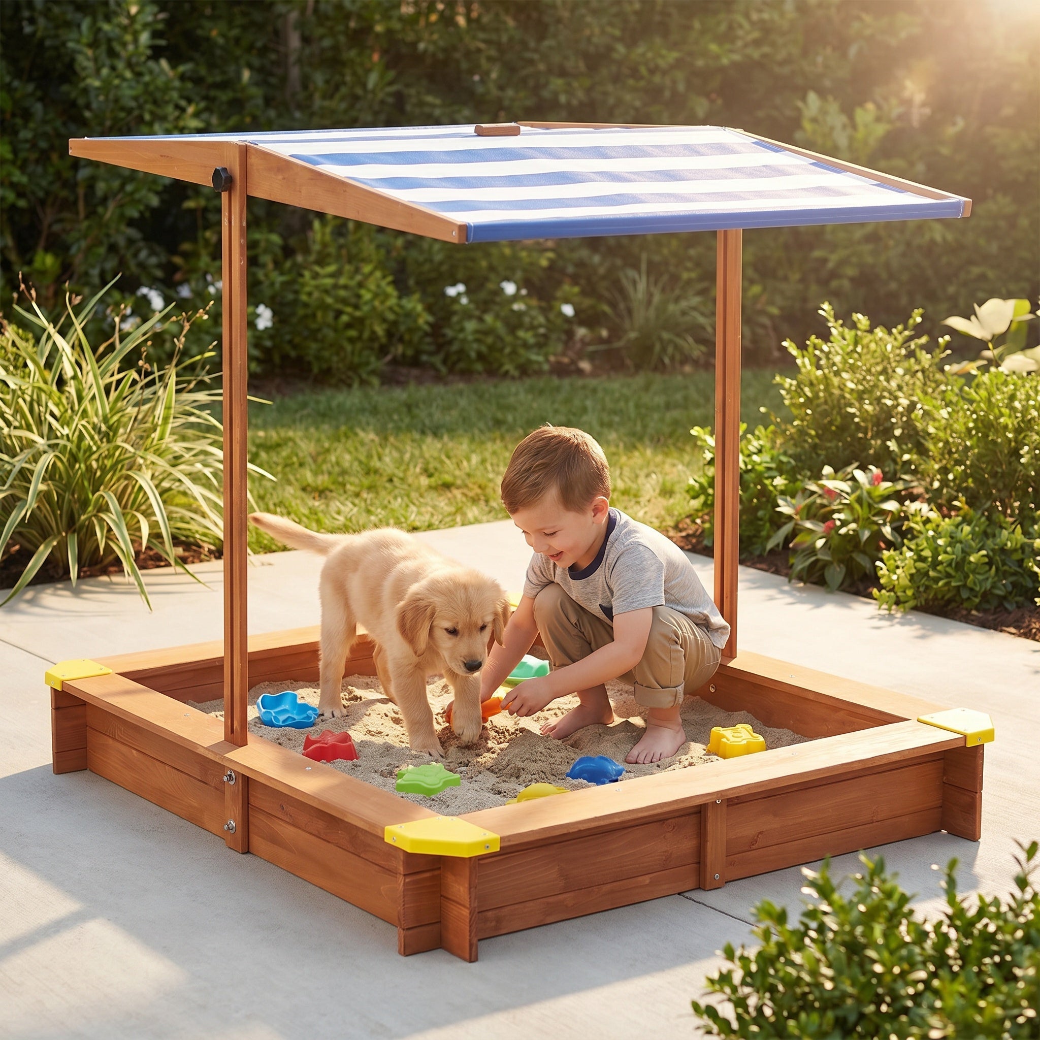 Kids Wooden Sandbox with Cover - 46"