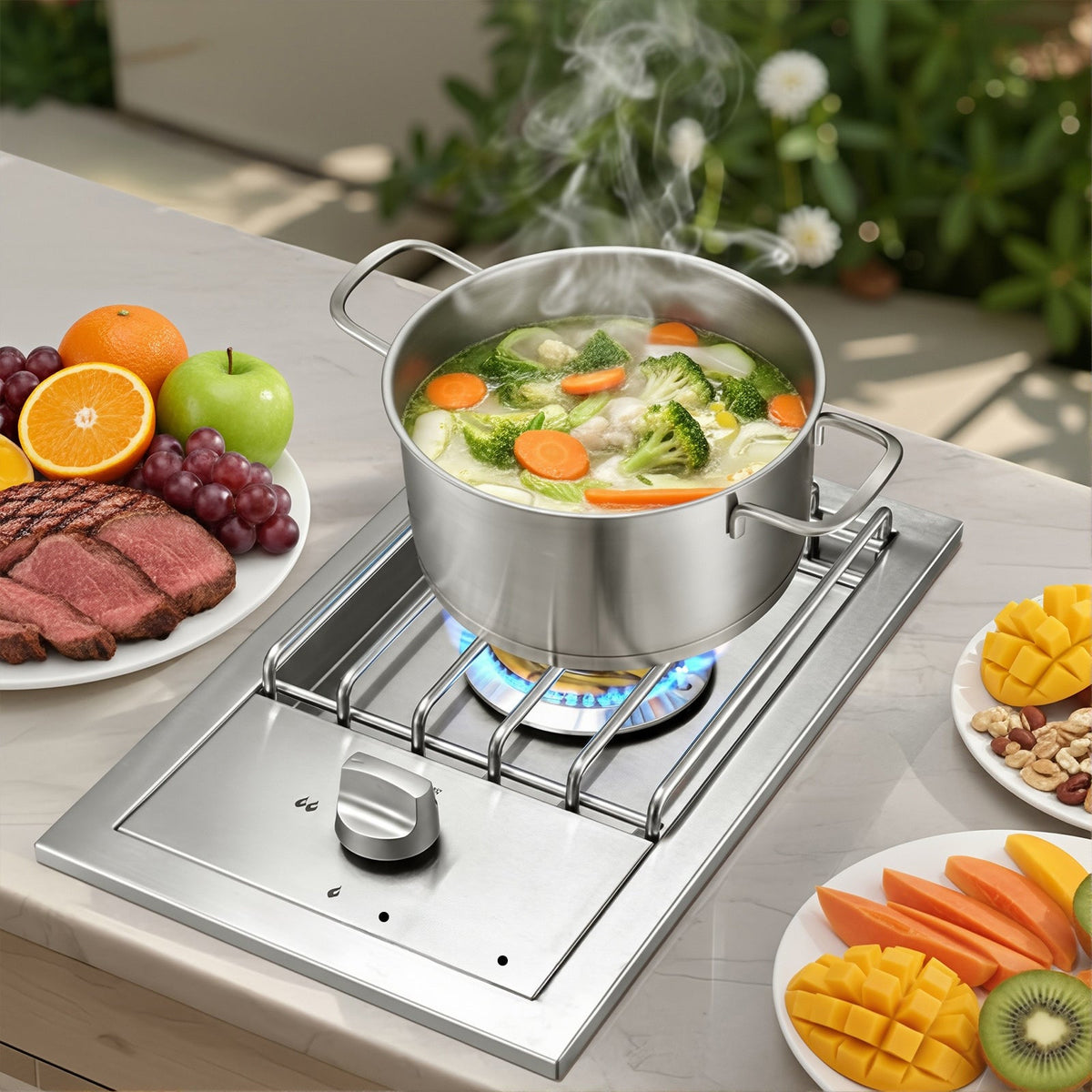 Single Grilling Side Burner with 15,000 BTU - Stainless Steel