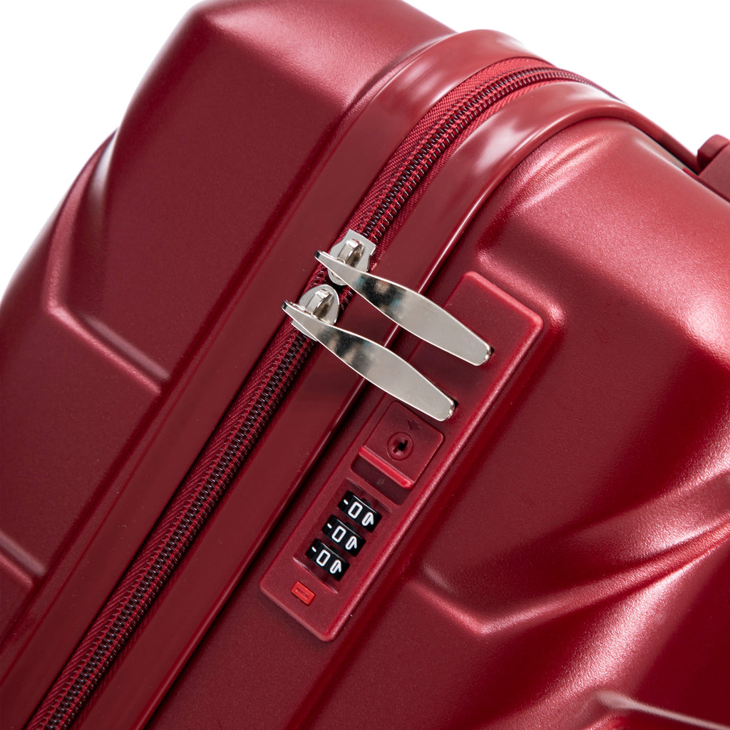 2-Piece ABS Spinner Wheel Luggage Set with Cosmetic Case - Wine Red