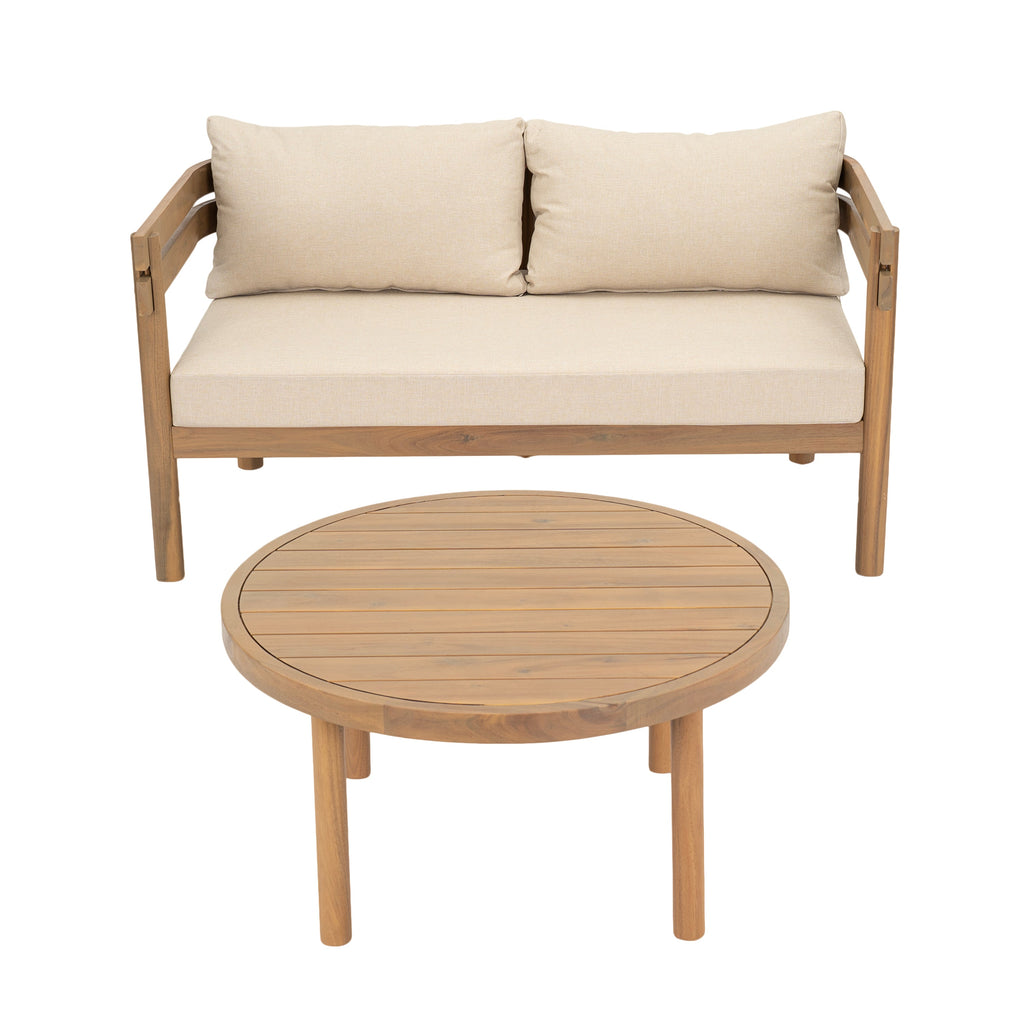 2-Piece Outdoor Acacia Wood Patio Loveseat Conversation Set