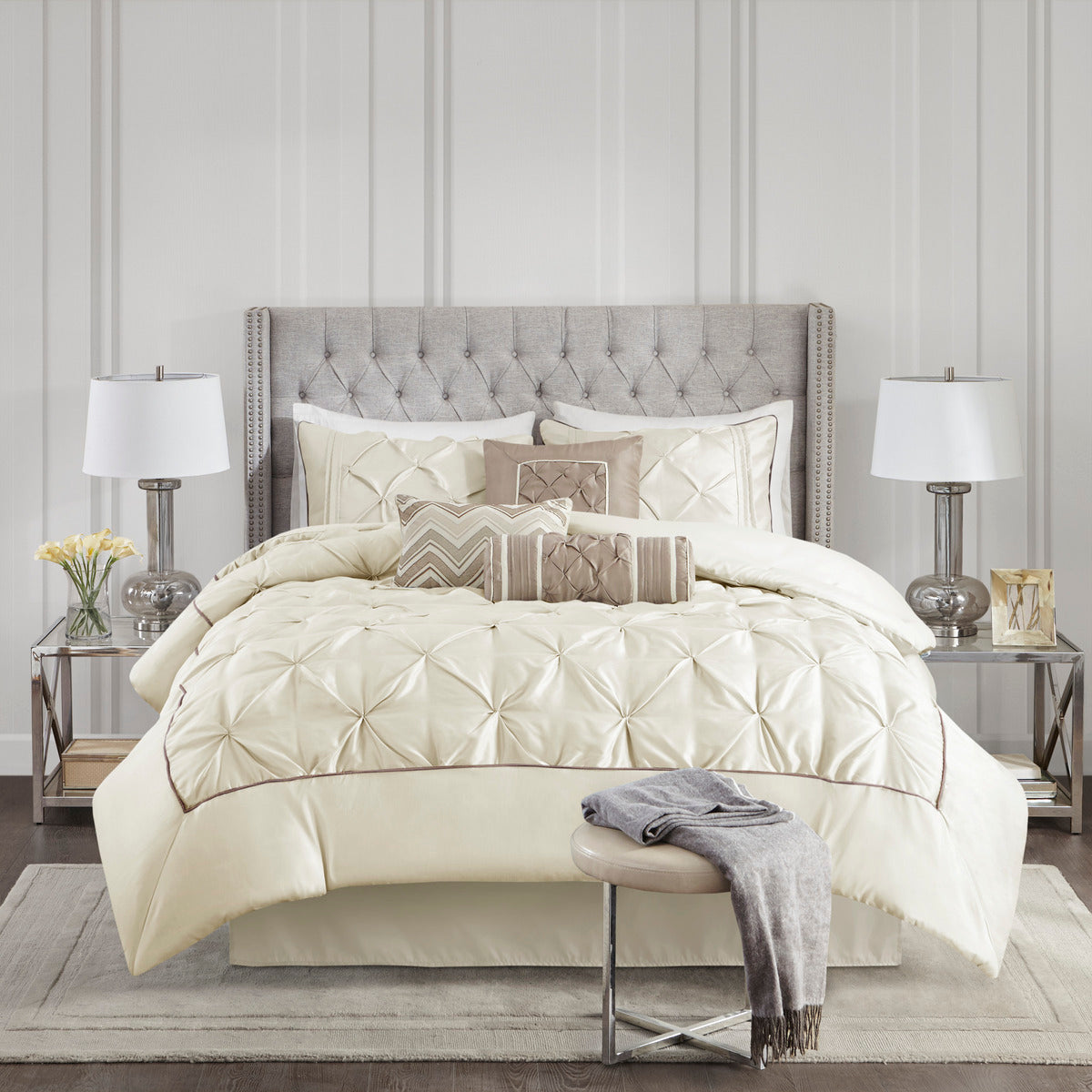 7 Piece Tufted Comforter Set Ivory Full