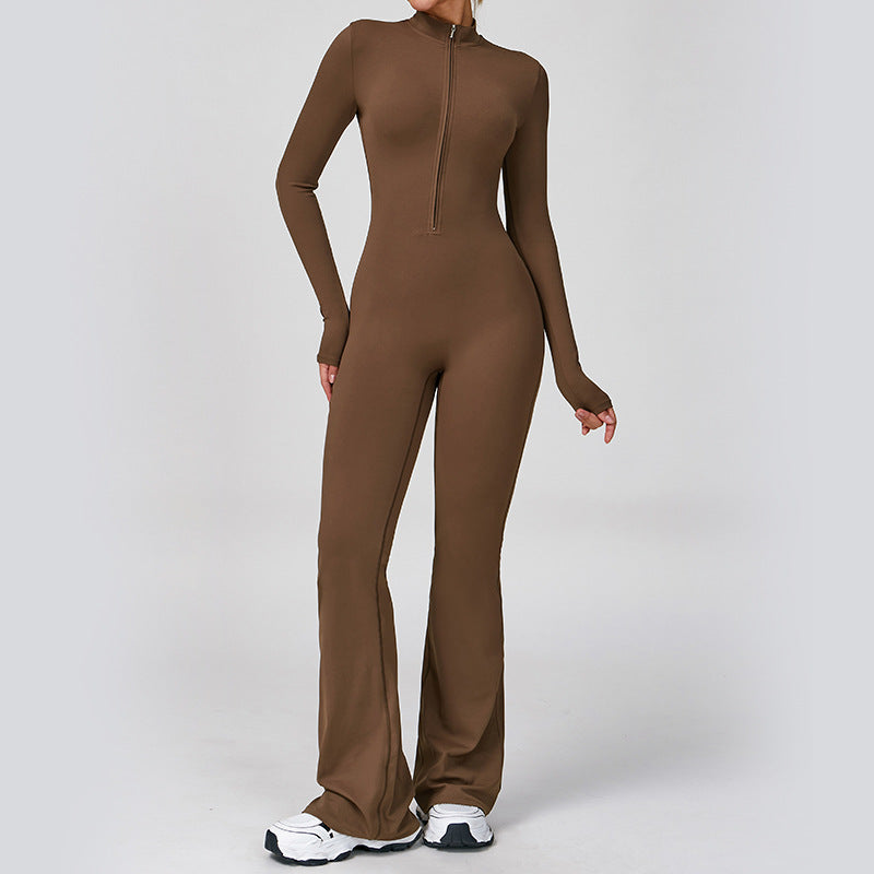 Cross-Border Zippered Cloud-Like Long-Sleeved Yoga Jumpsuit High-Intensity Fitness All-In-One Bodysuit 2012
