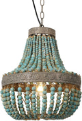 Gray Blue Rustic Wood Bead Chandelier Pendant Light