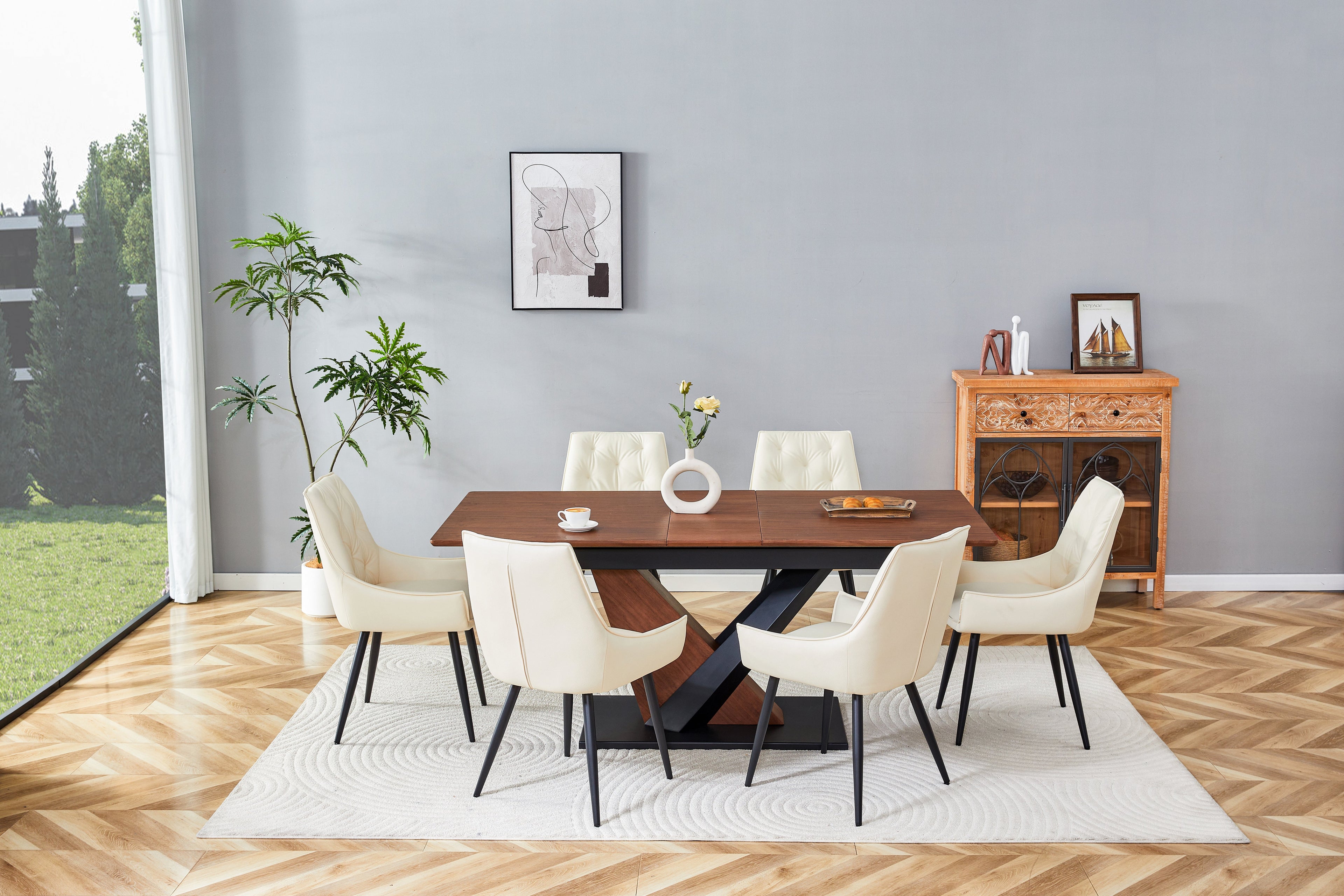 Modern Dining Table with MDF + Solid Wood Veneer Tabletop