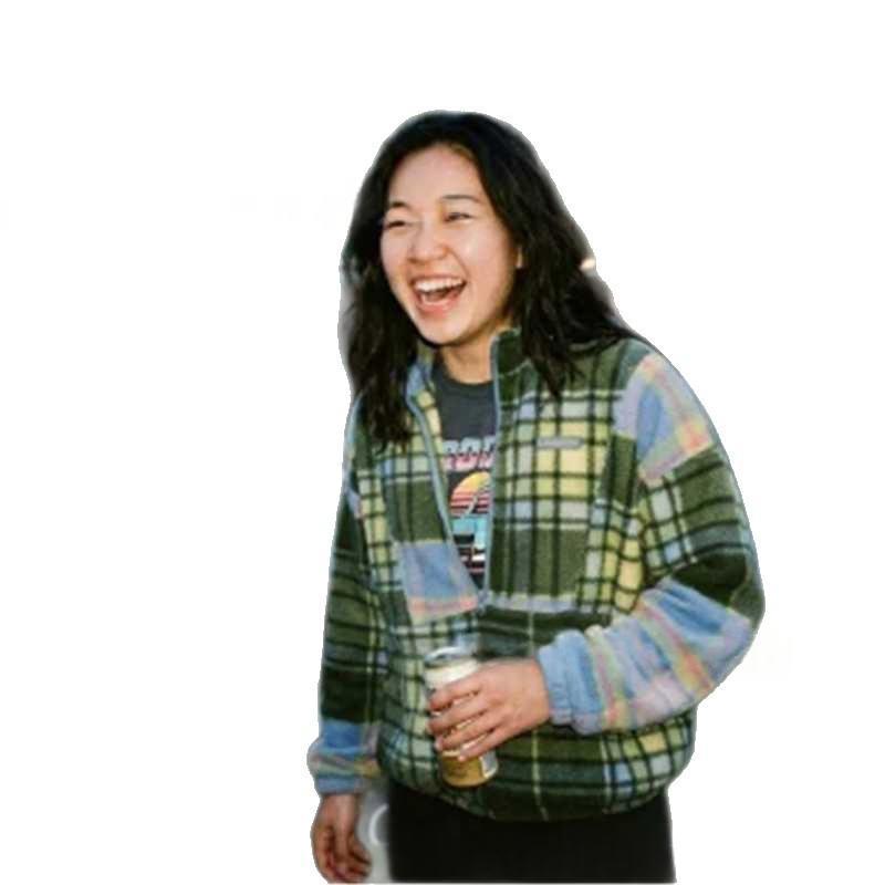 Women's Loose-Fit Plaid Long-Sleeve Stand-Neck Sweatshirt