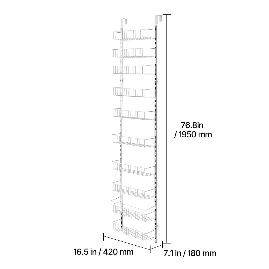 10-Tier Over The Door Pantry Organizer with Adjustable Storage - Carbon Steel