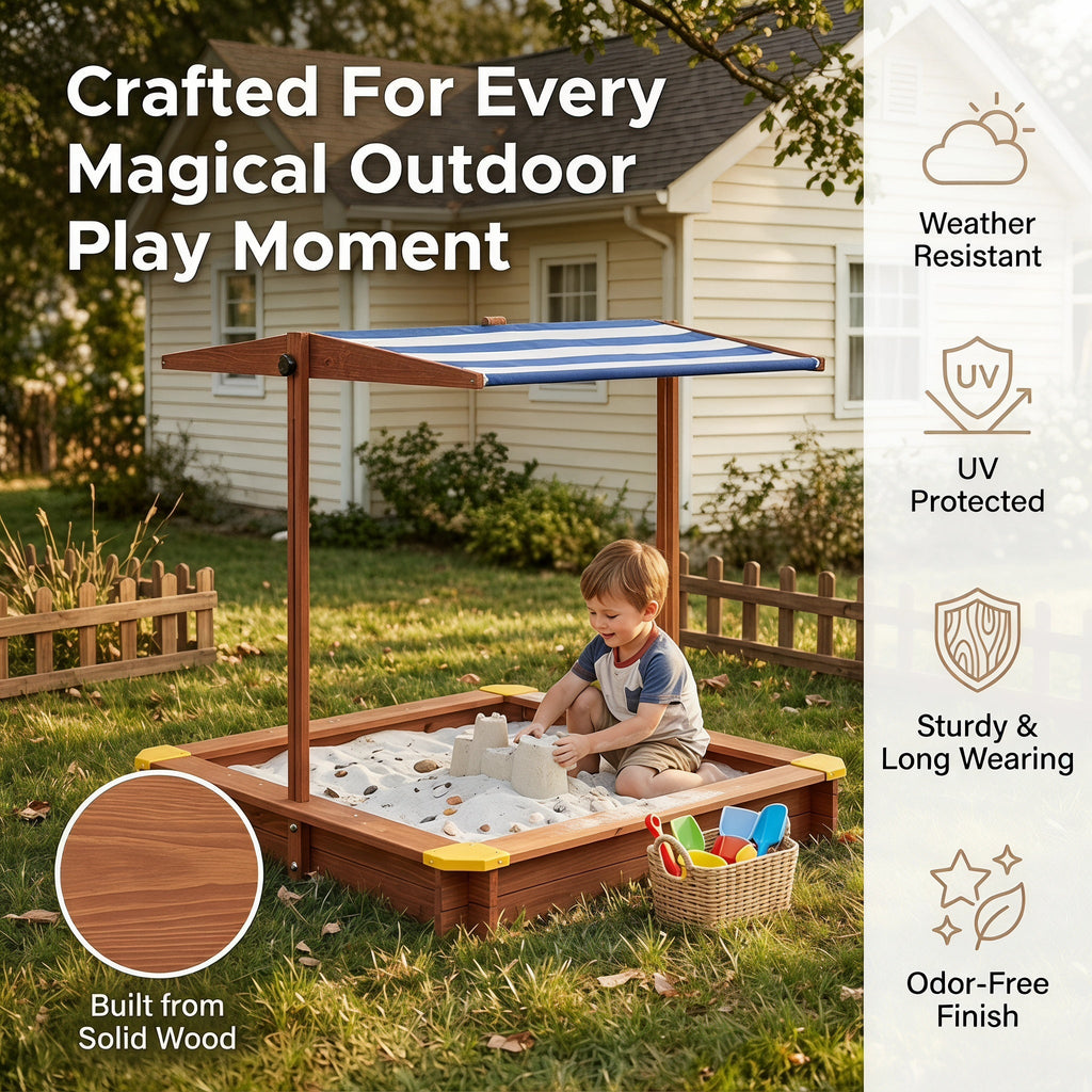 Kids Wooden Sandbox with Cover - 46"