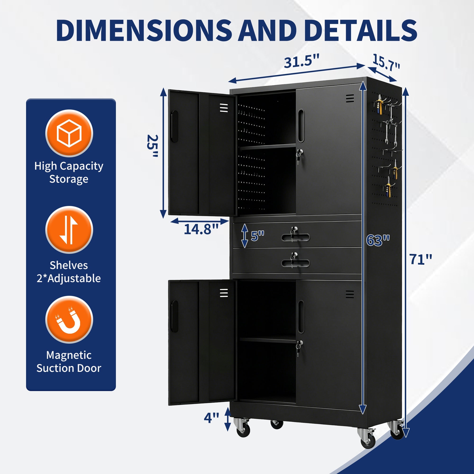 Metal Storage Cabinet with Two Drawers and Locking Doors
