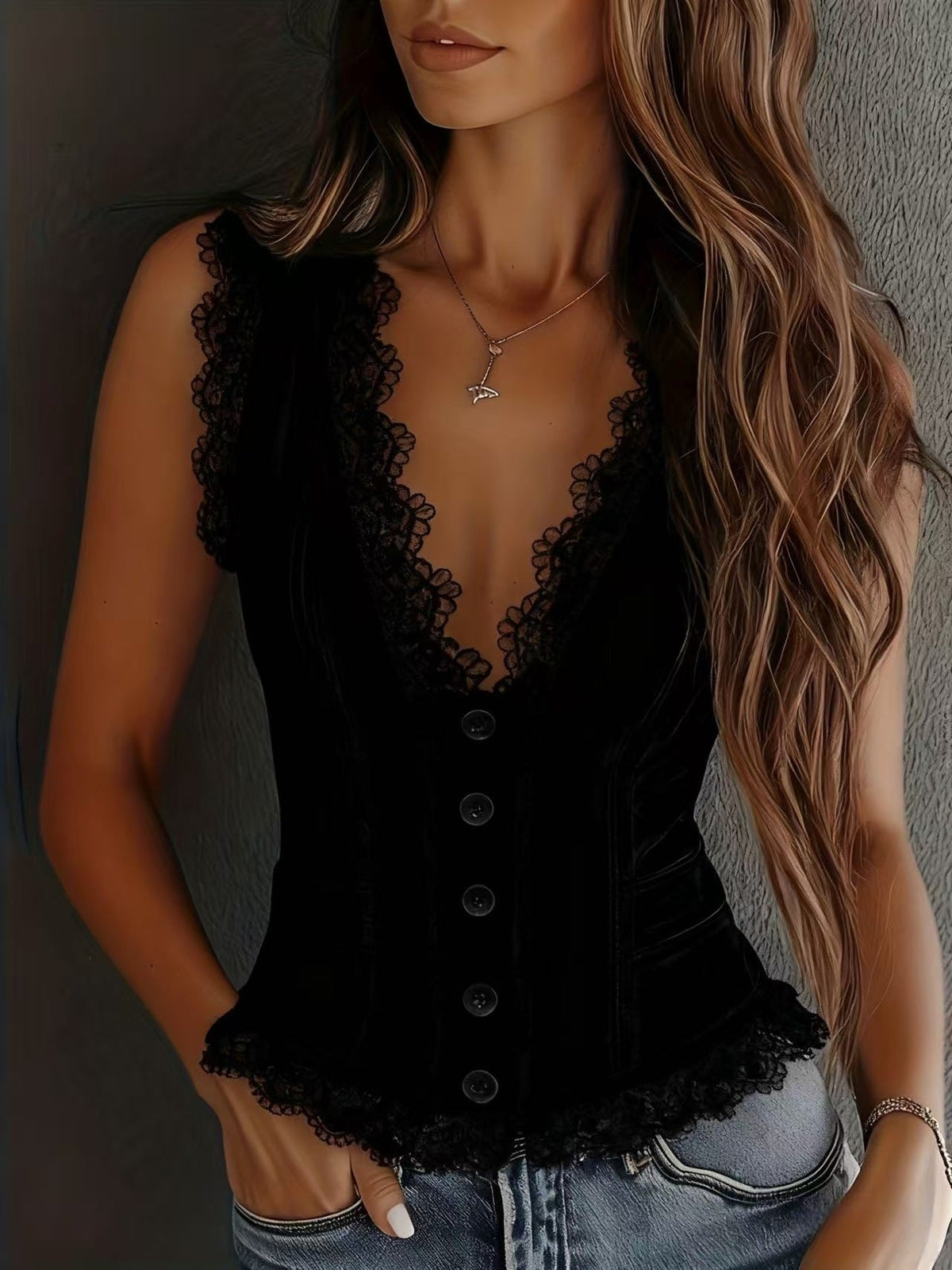2025 New Women's Western Cowboy Style European And American Style V-neck Spicy Girl Vest Top
