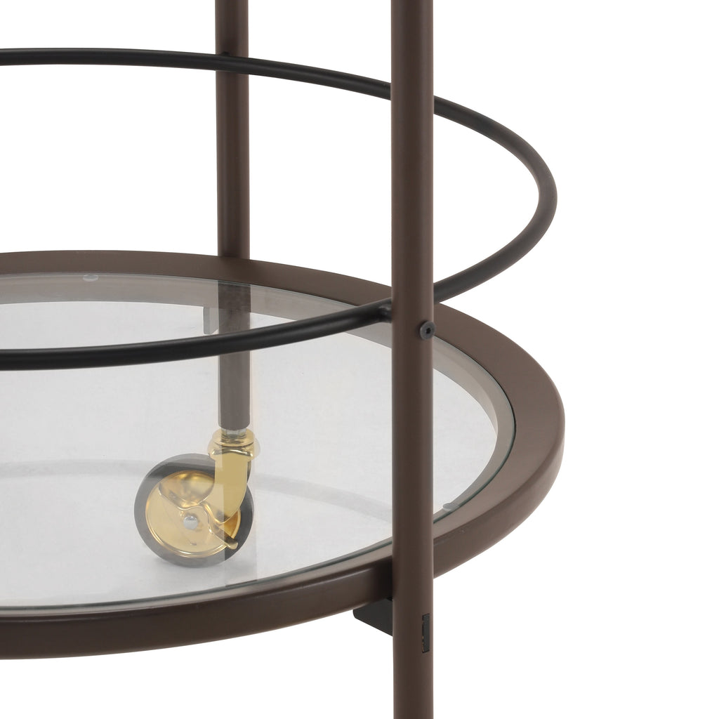Modern Coffee Kitchen Cart with Tempered Glass Shelves - Coffee Brown