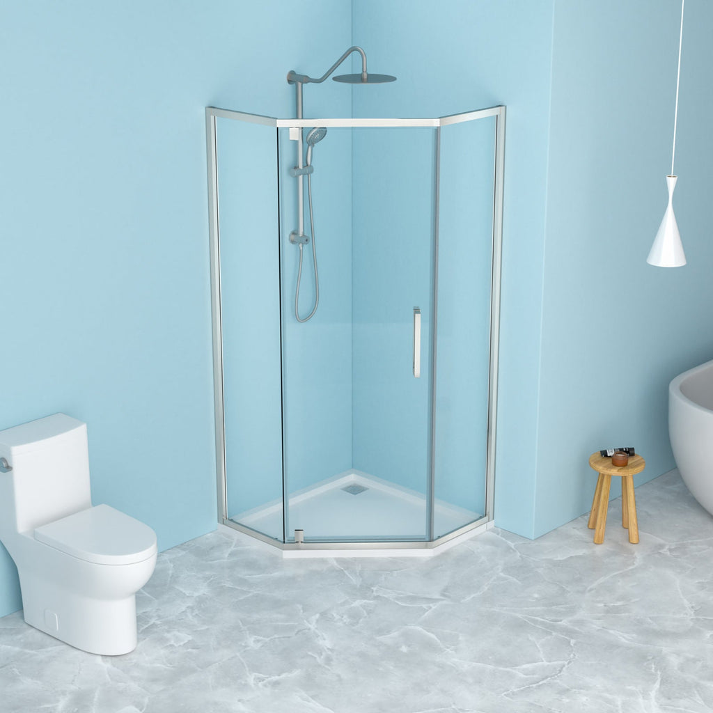 Shower Door 34-1/8" x 72" Semi-Frameless Neo-Angle Hinged Shower Enclosure