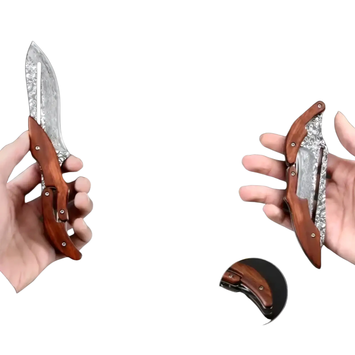 Damascus Steel Folding Kitchen Knife with Leather Bag